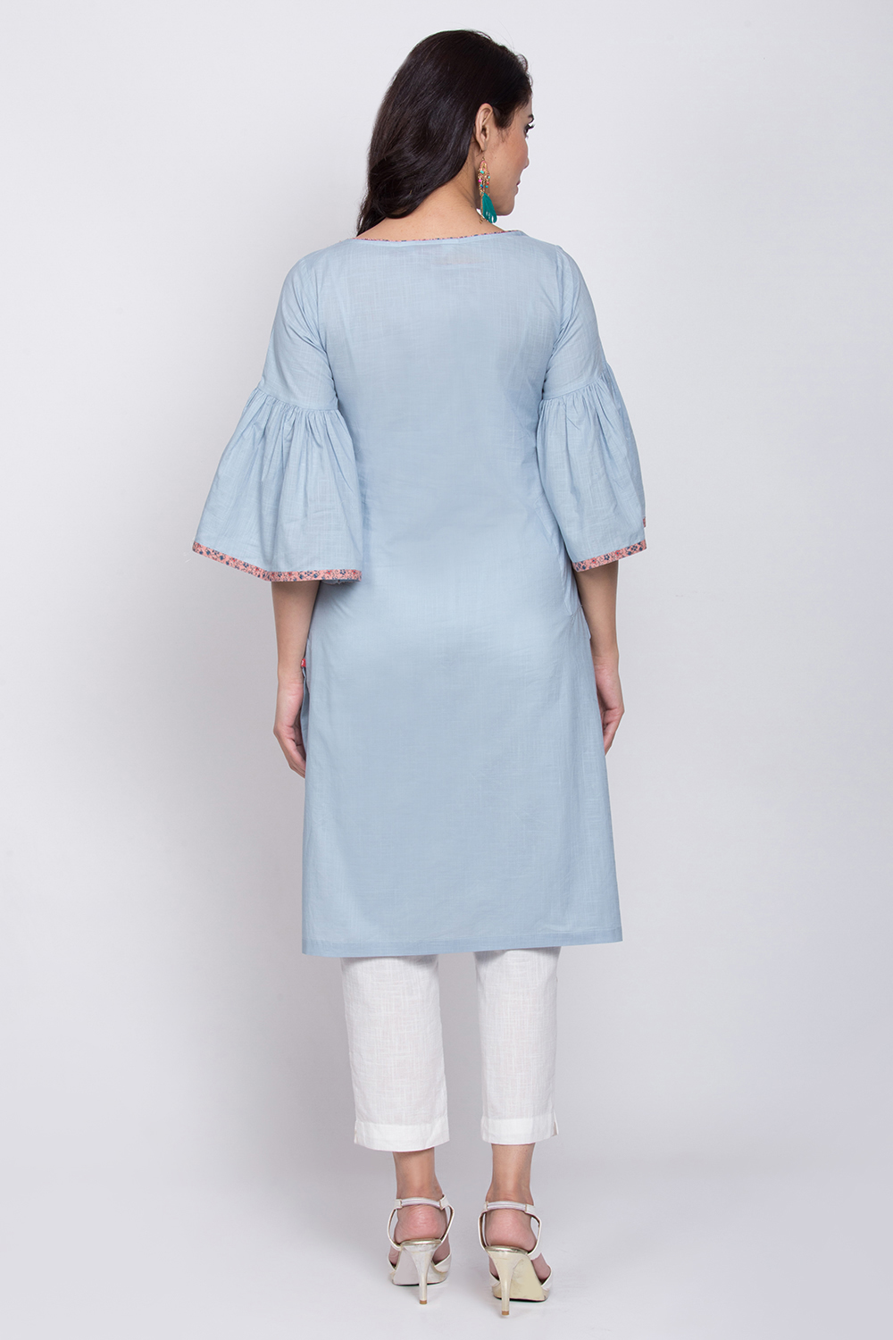 Blue Cotton Straight Kurta image number 4