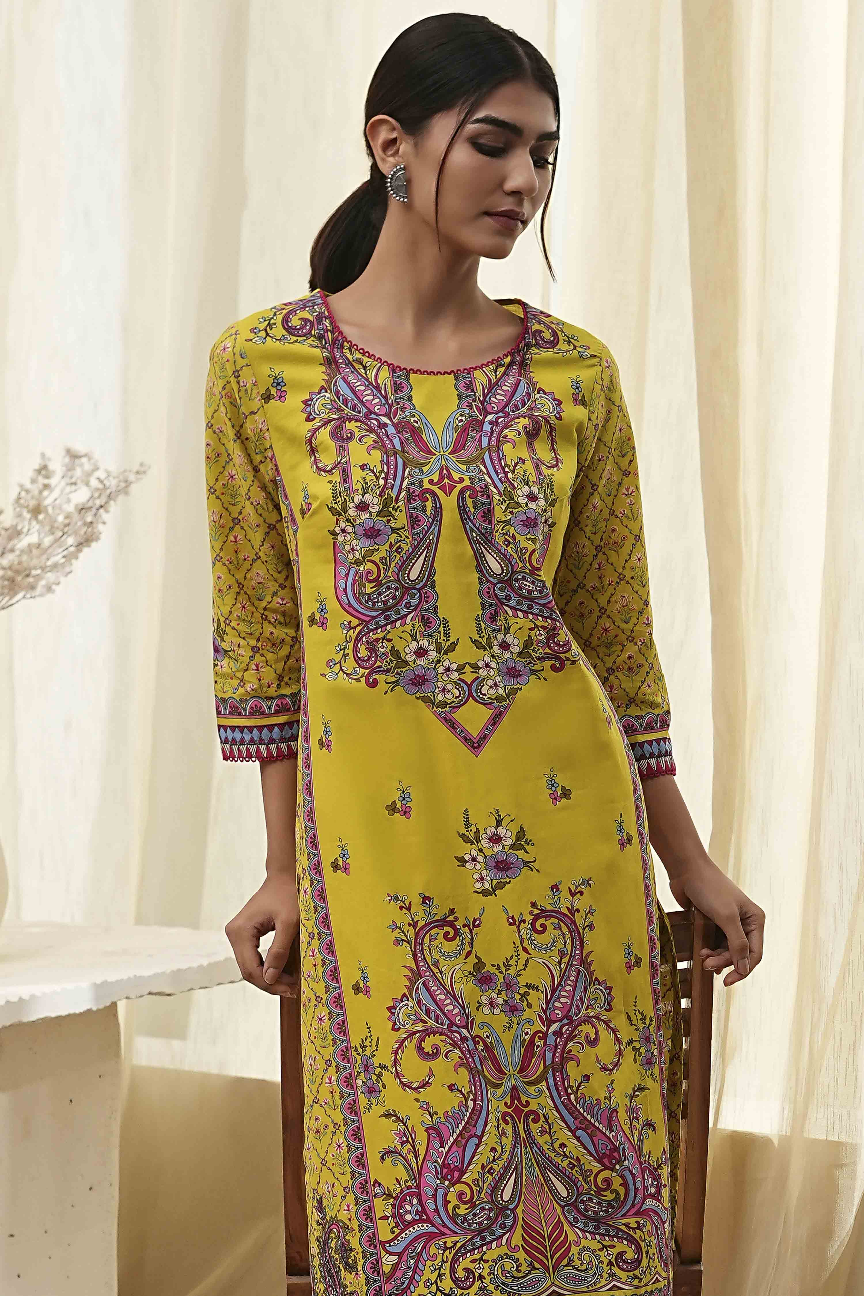 Blue Pure Cotton Printed Straight Kurta image number 1