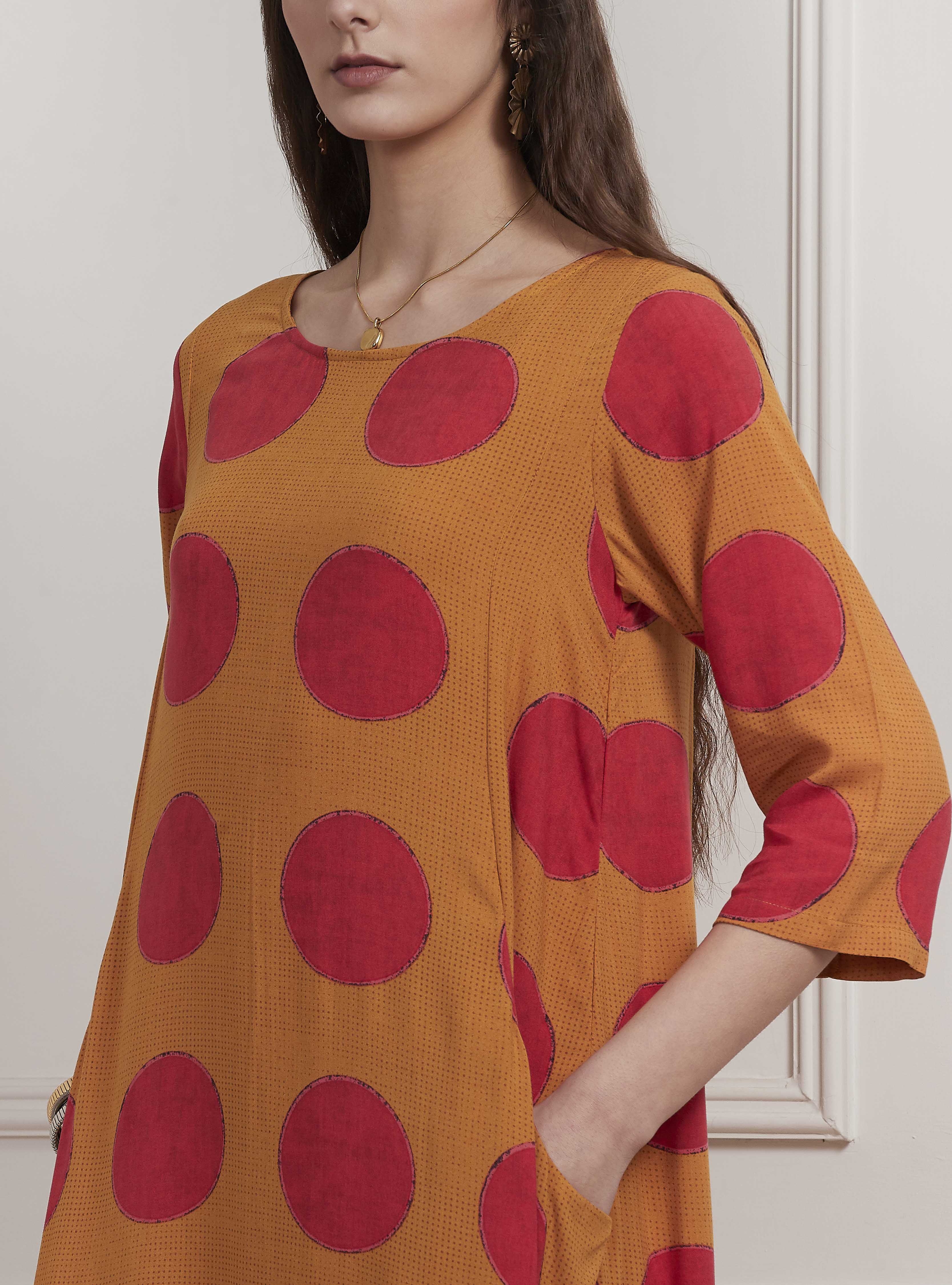 Mustard Yellow Printed A-Line Dress image number 1