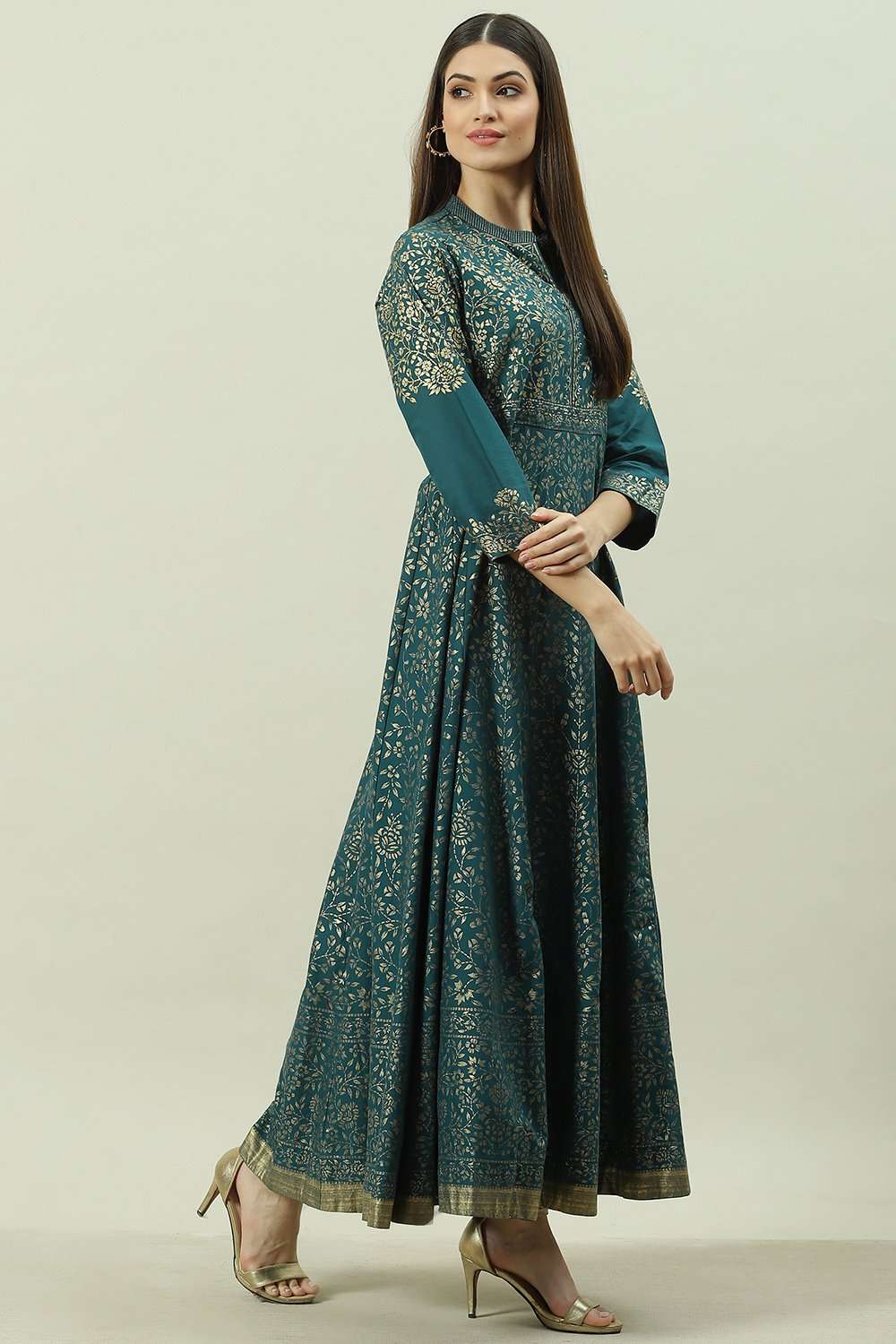 Black Cotton Flared Printed Dress image number 3