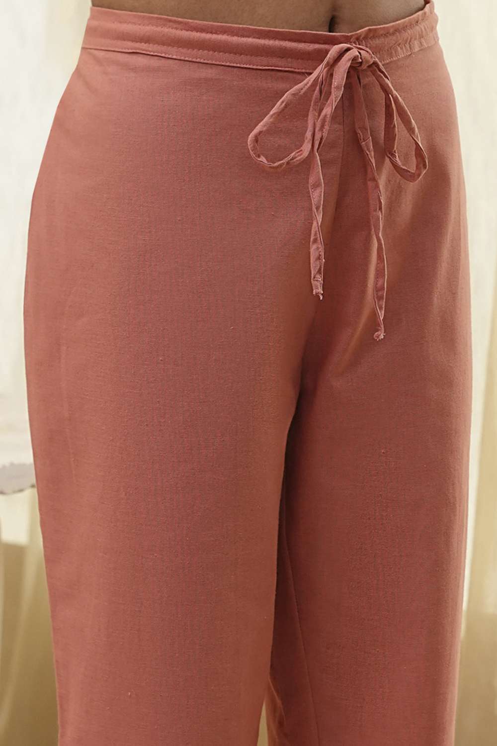 Rust Cotton Solid Regular Pants image number 1