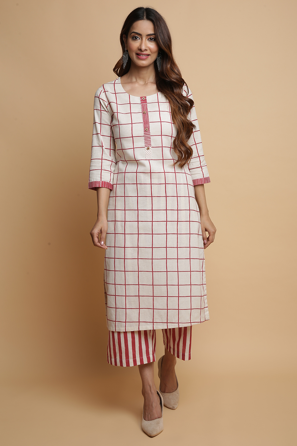 Mustard Cotton Blend Straight Kurta Palazzo Suit Set image number 0