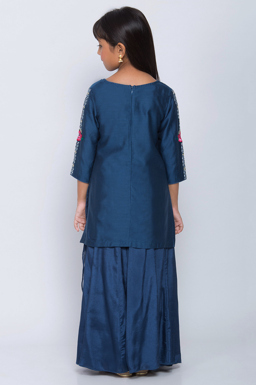 Blue Cotton Silk Straight Kurta Sharara Suit Set image number 4