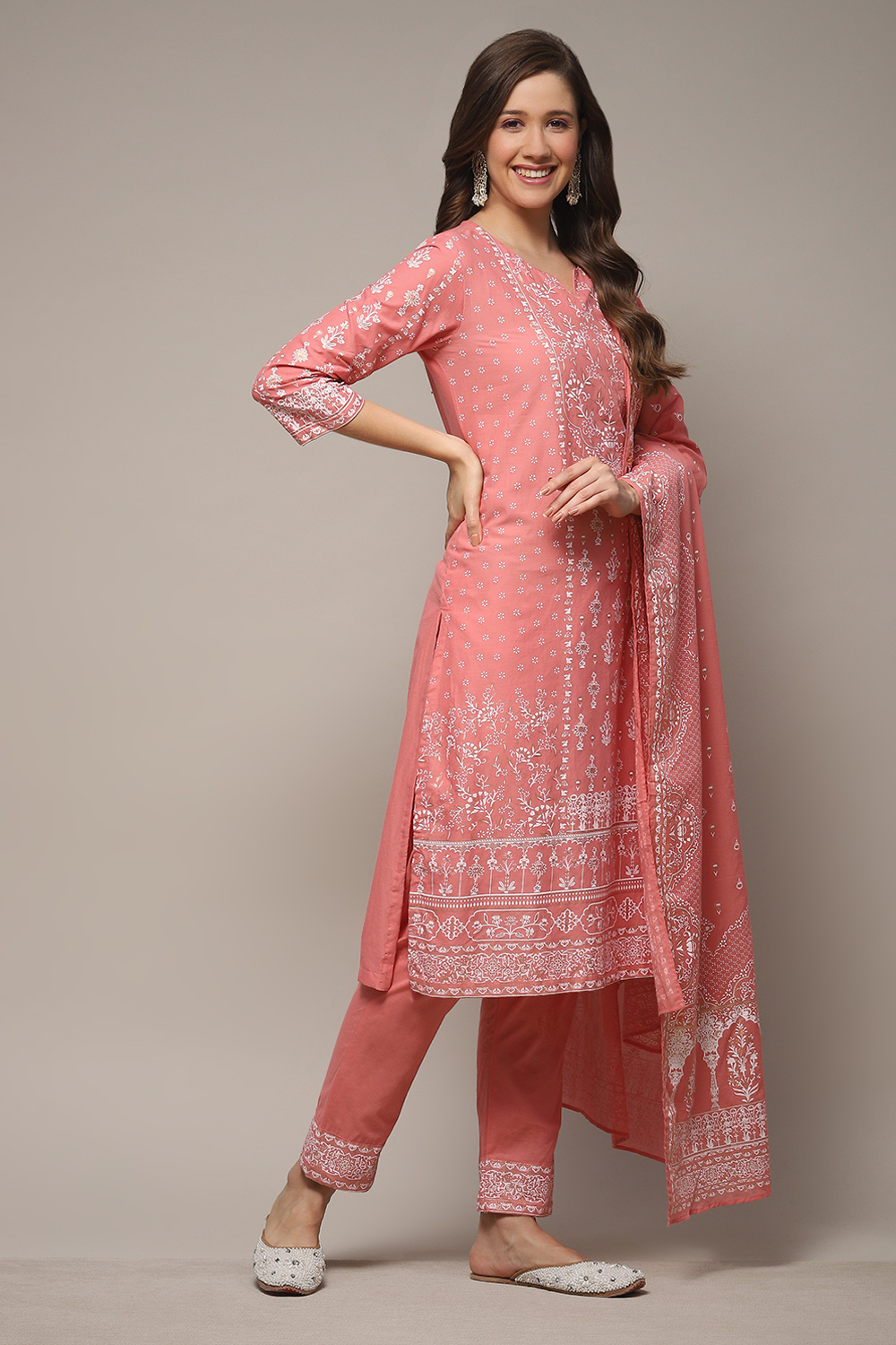 Sea Green Cotton Straight Kurta Pants Suit Set image number 4