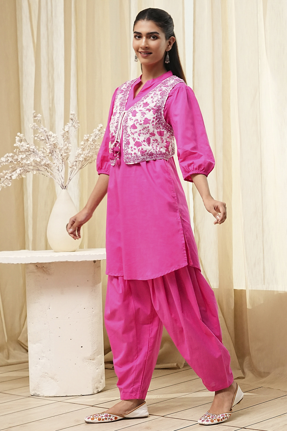 Sage Green Cotton Pathani Straight Kurta Set image number 3