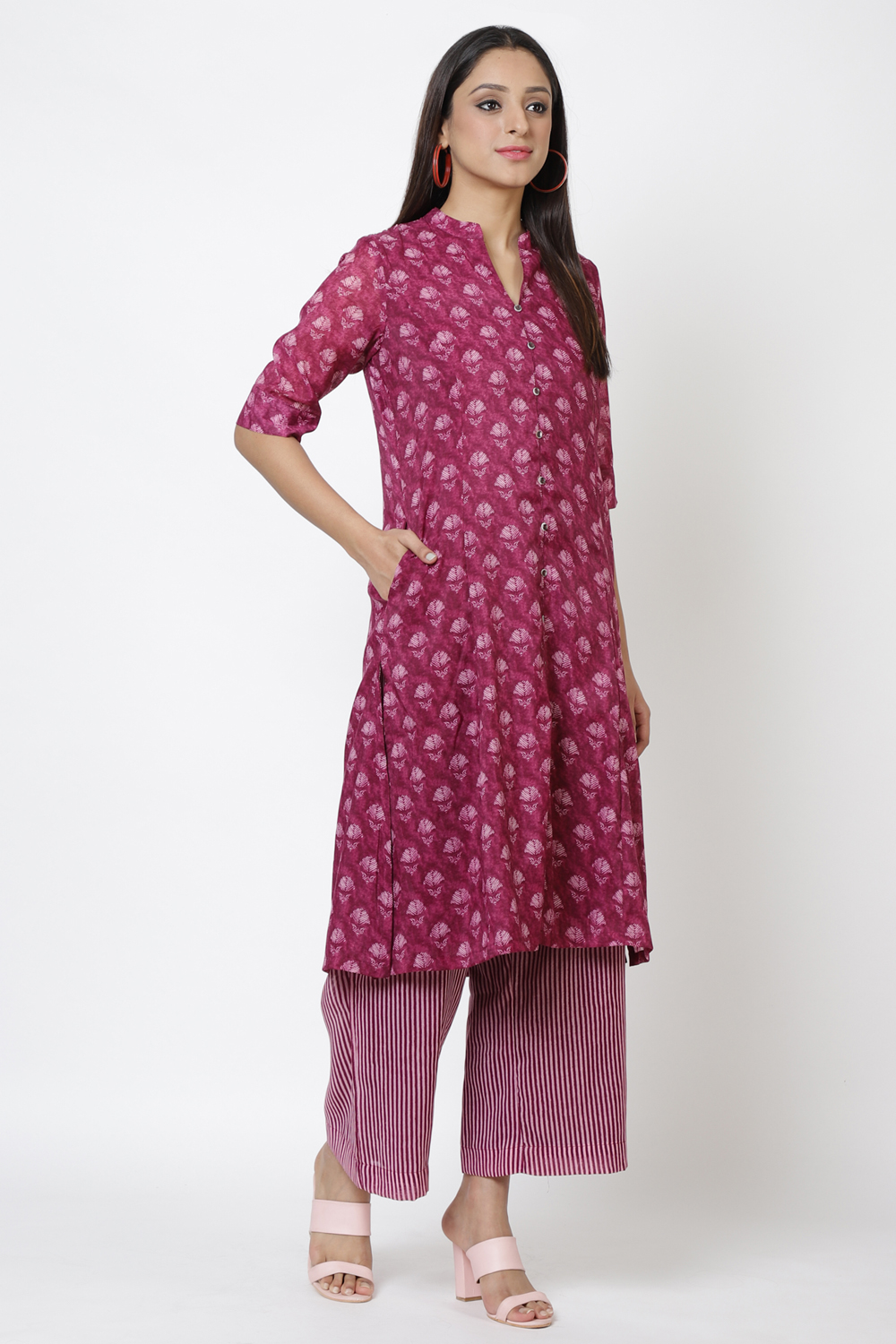 Plum Art Silk Kurta Pants Set image number 2