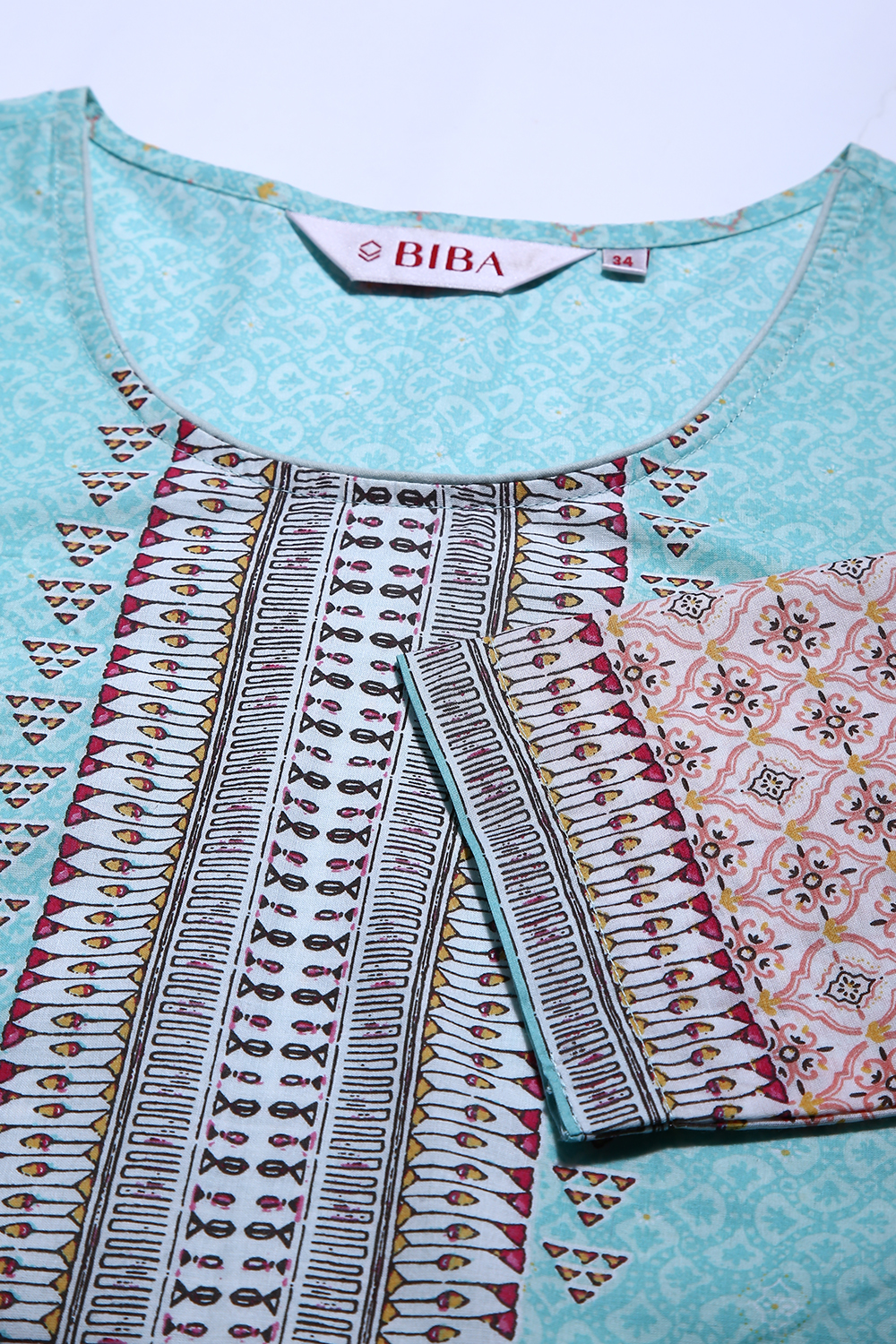 Mint Cotton Straight Printed Kurta image number 1