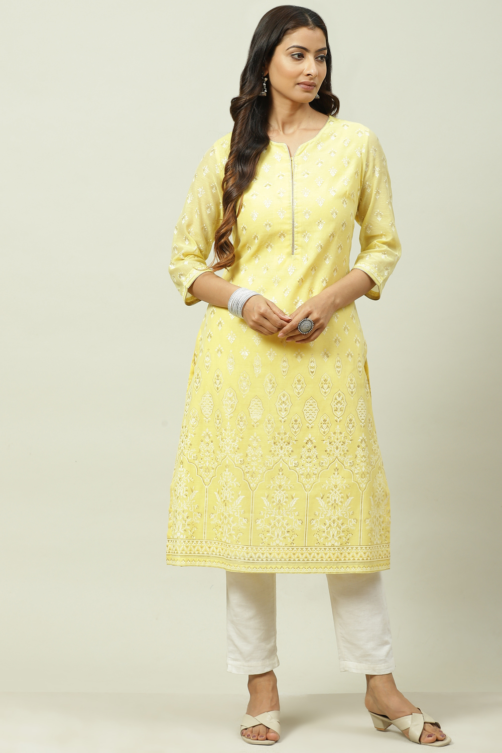 Yellow Art Silk Straight Kurta image number 0