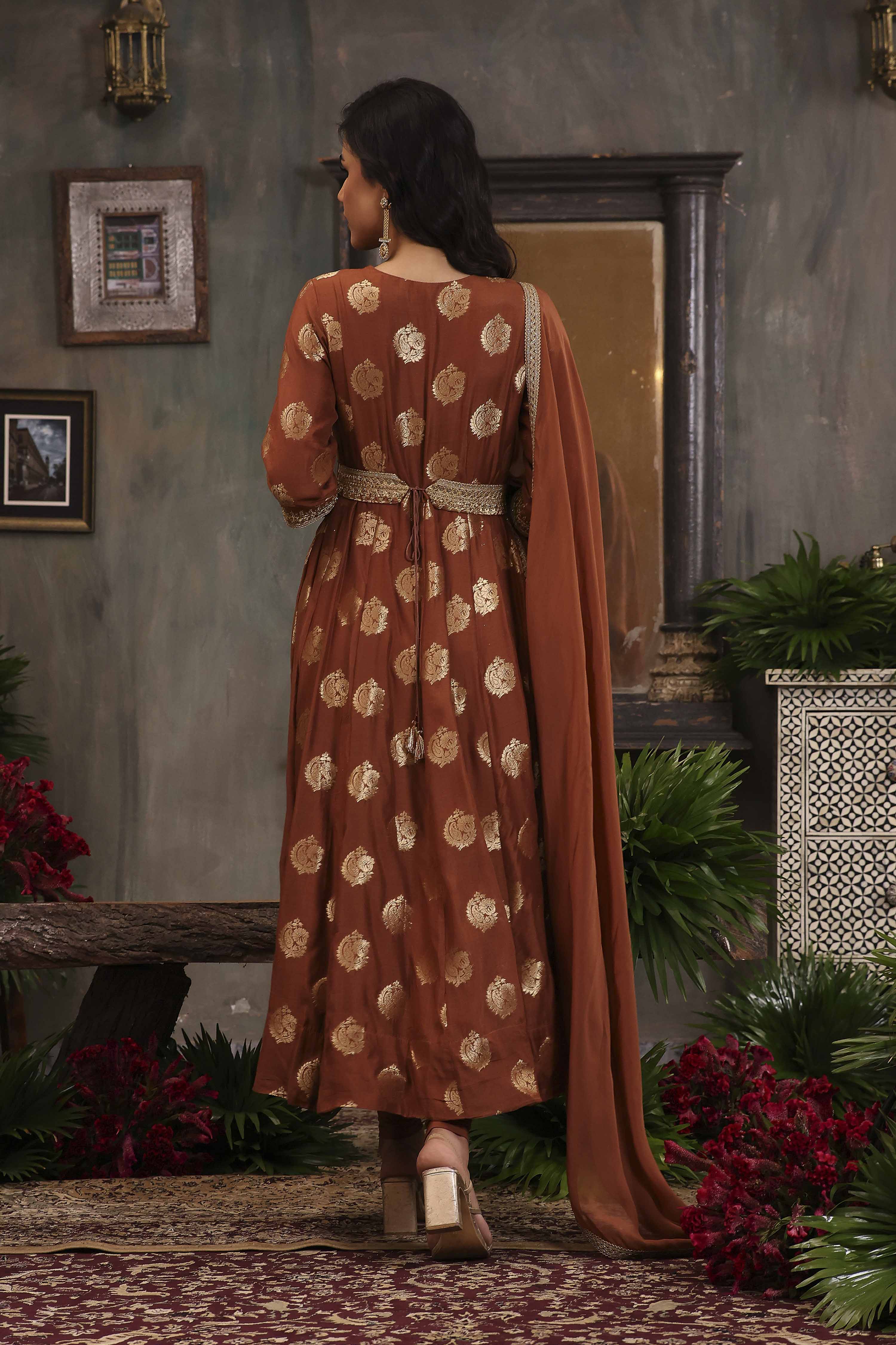 Brown Polyester Kalidar Yarndyed Suit Set image number 4