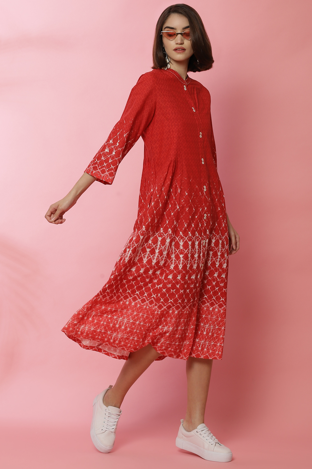 Red Rayon A-Line Printed Dress image number 0