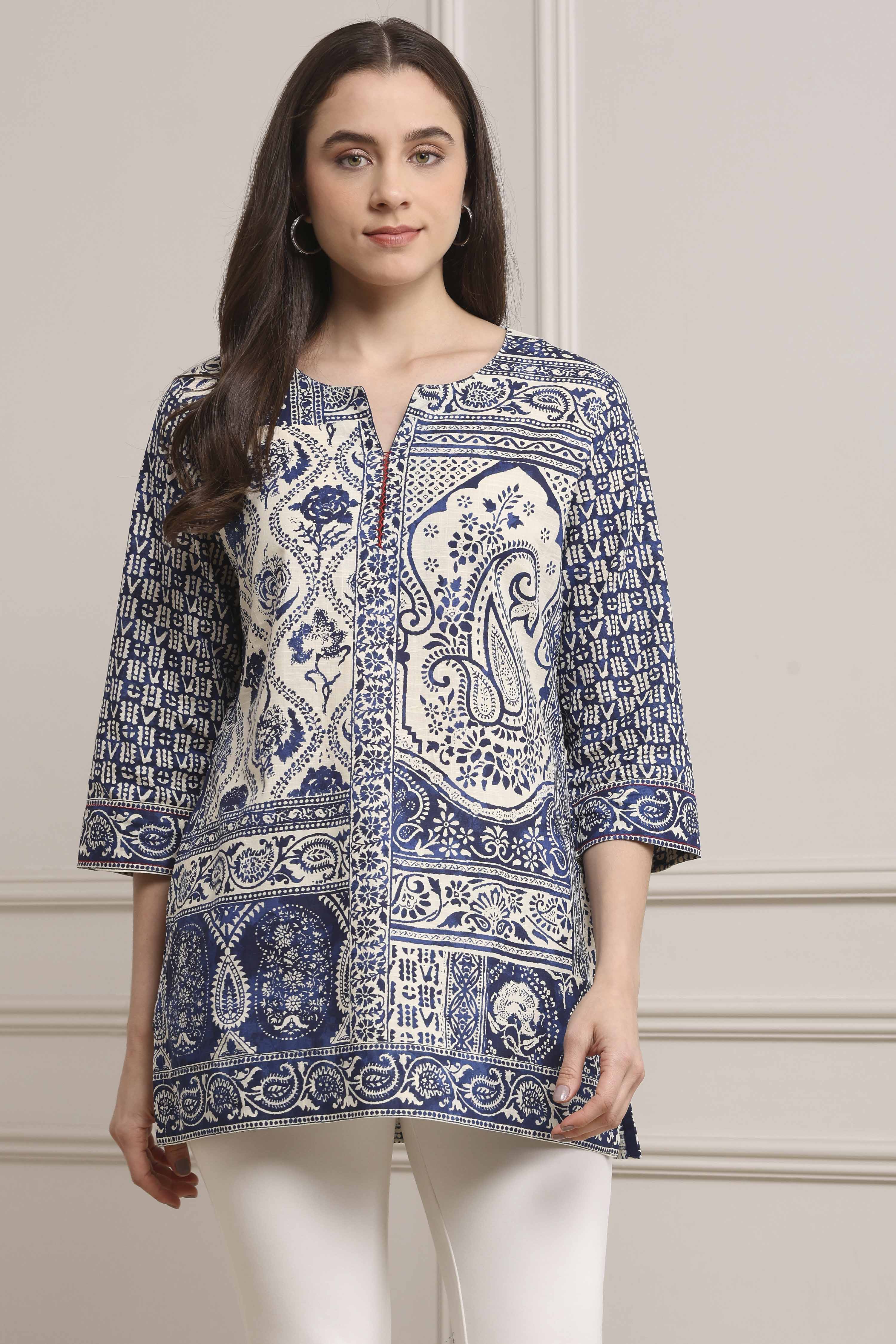 Indigo Cotton Straight Kurta image number 0