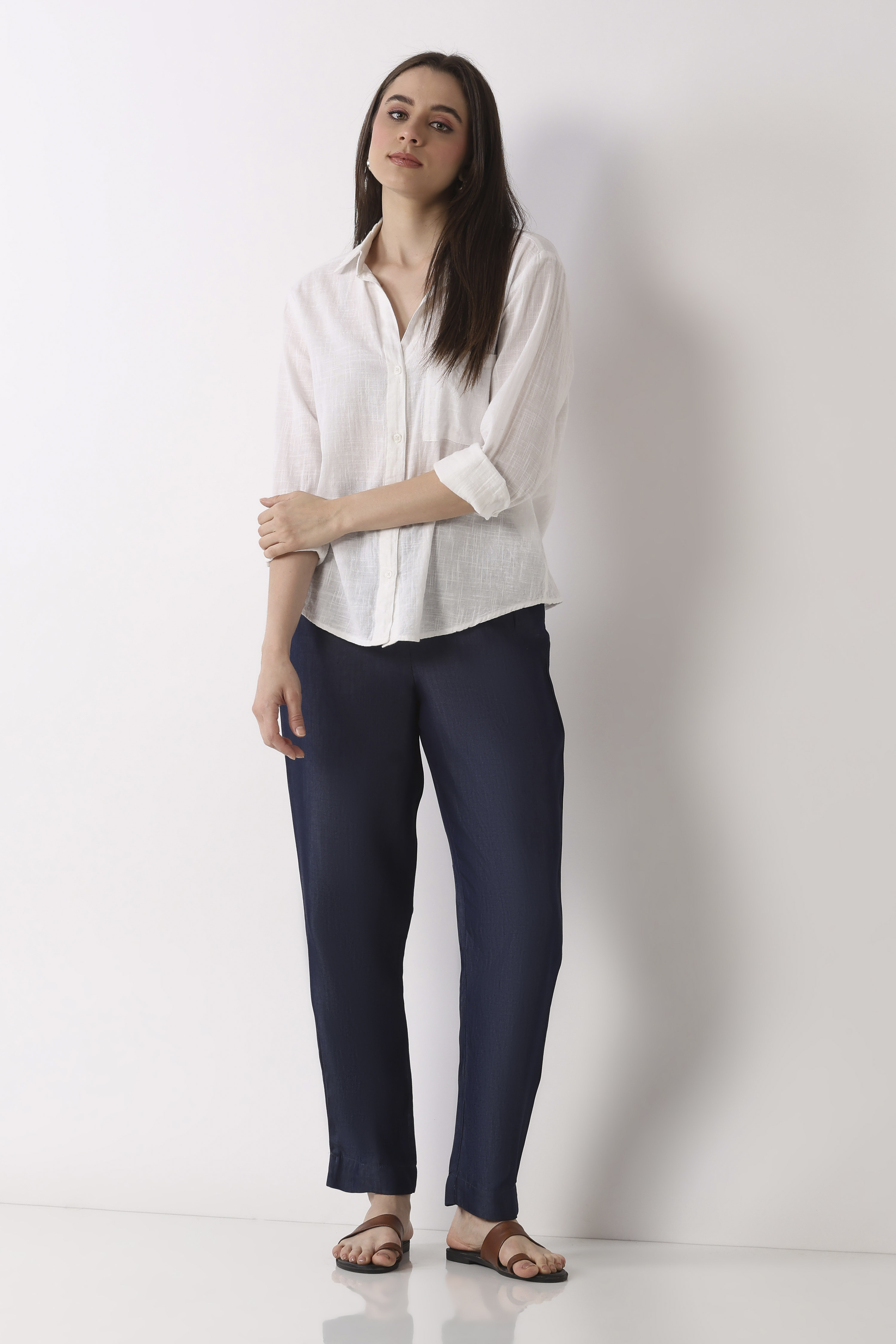 Blue Tencel Slim Pants image number 0