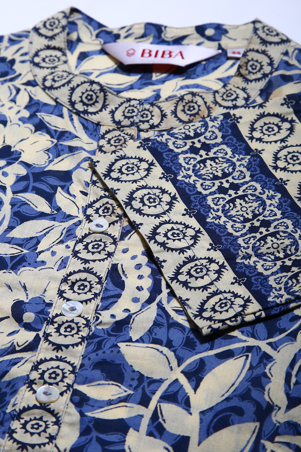 Indigo Cotton A-Line Printed Kurta image number 1