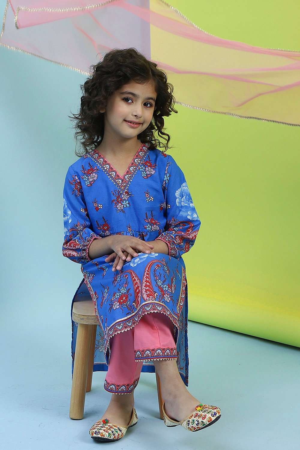 Blue Cotton Straight Suit Set image number 0