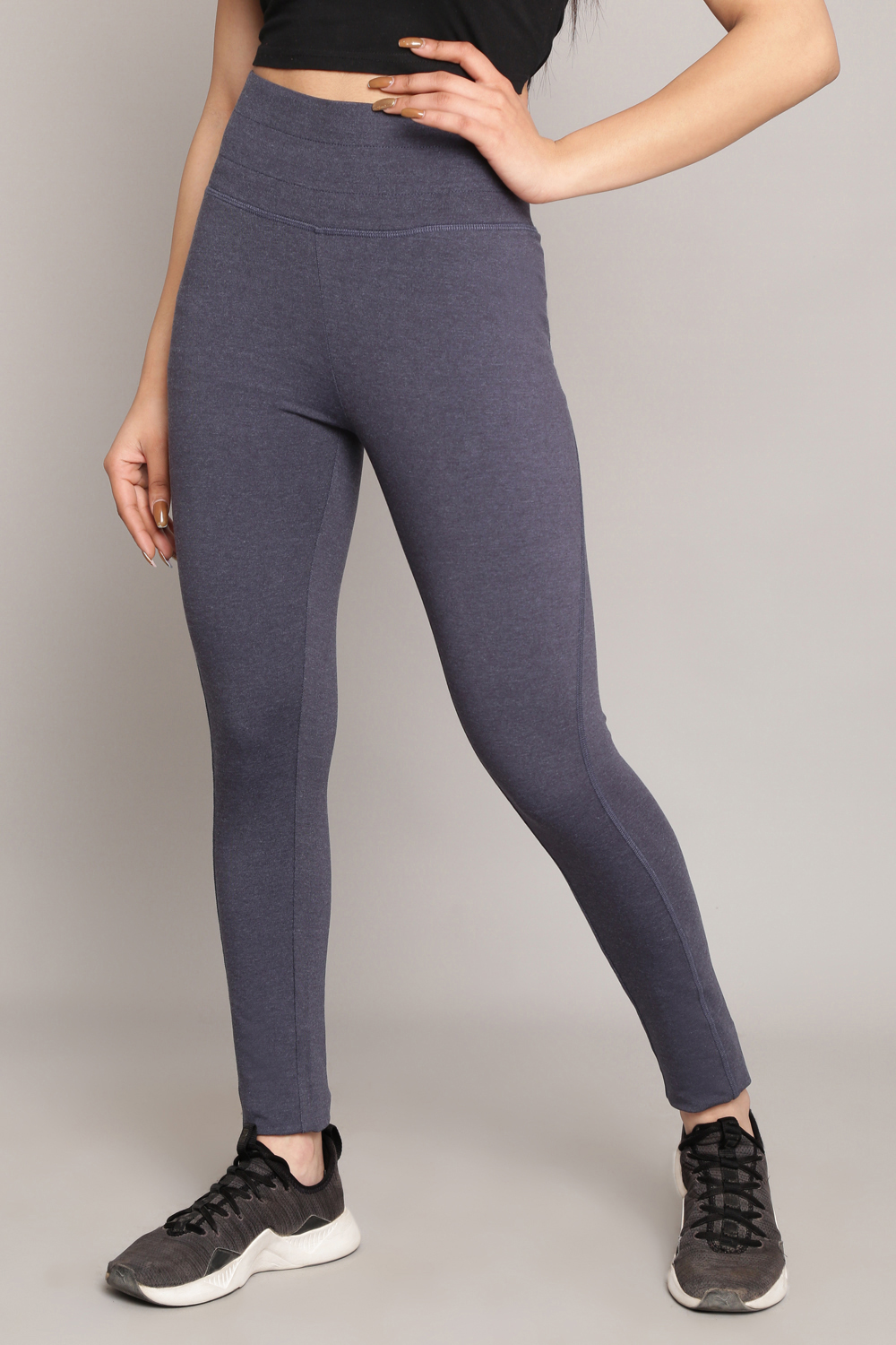 Light Grey Knitted Cotton Blend Leggings image number 3