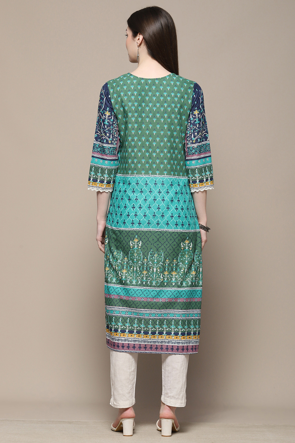 Teal Cotton Straight Kurta image number 3