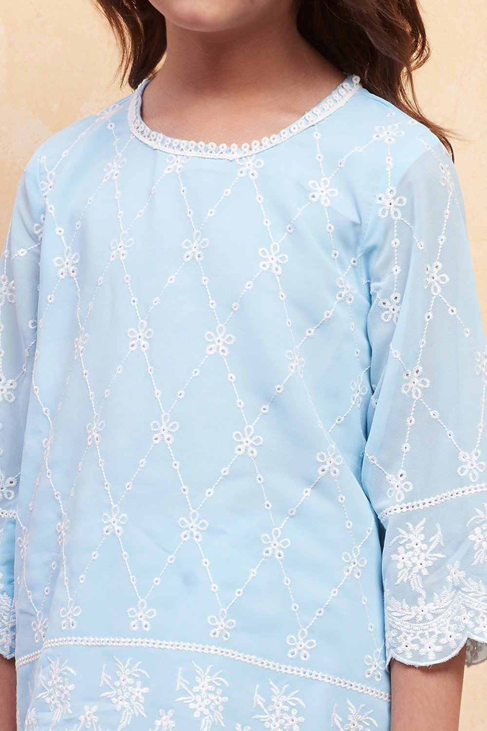 Powder Blue Polyester Sharara Suit Set image number 1