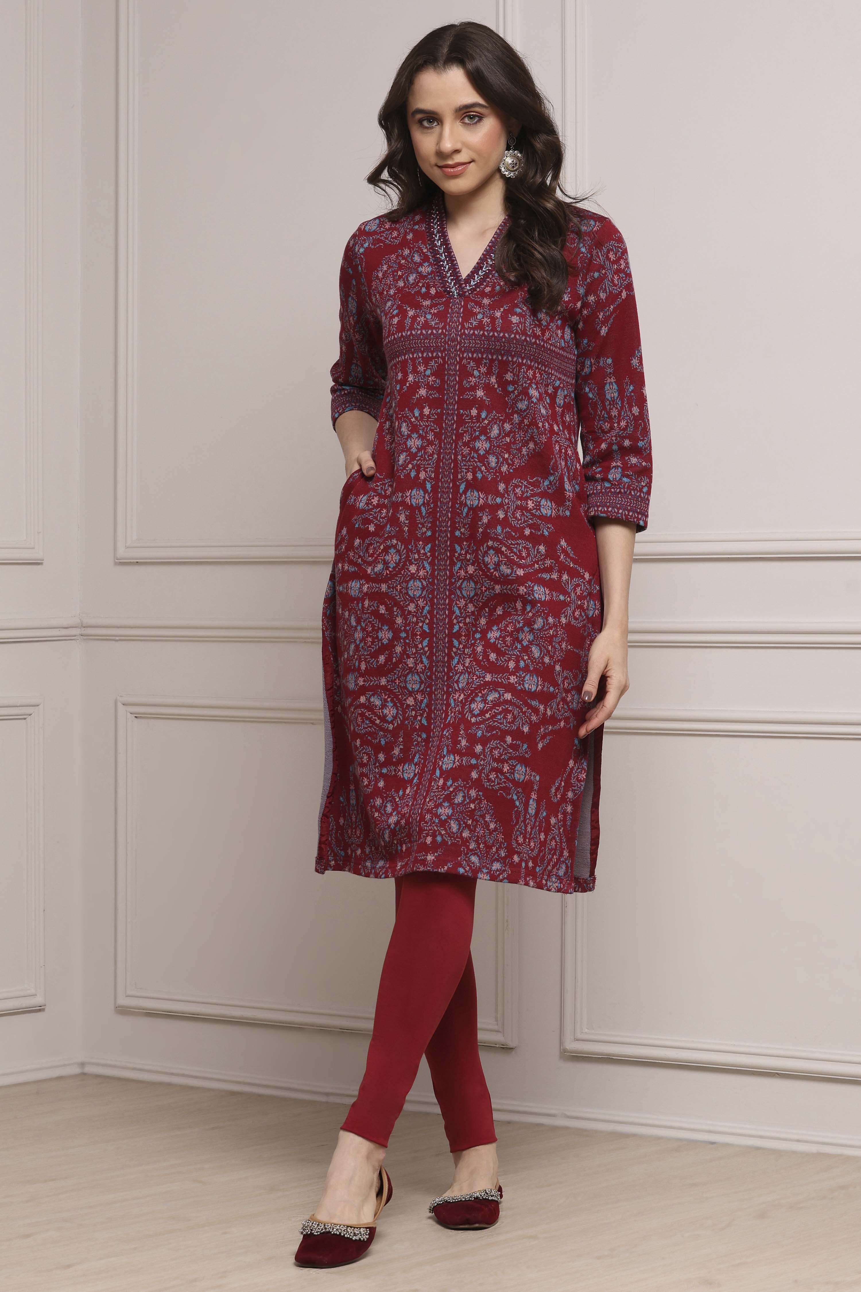 Emerald Green Cotton Blend Yarndyed Straight Kurta image number 0