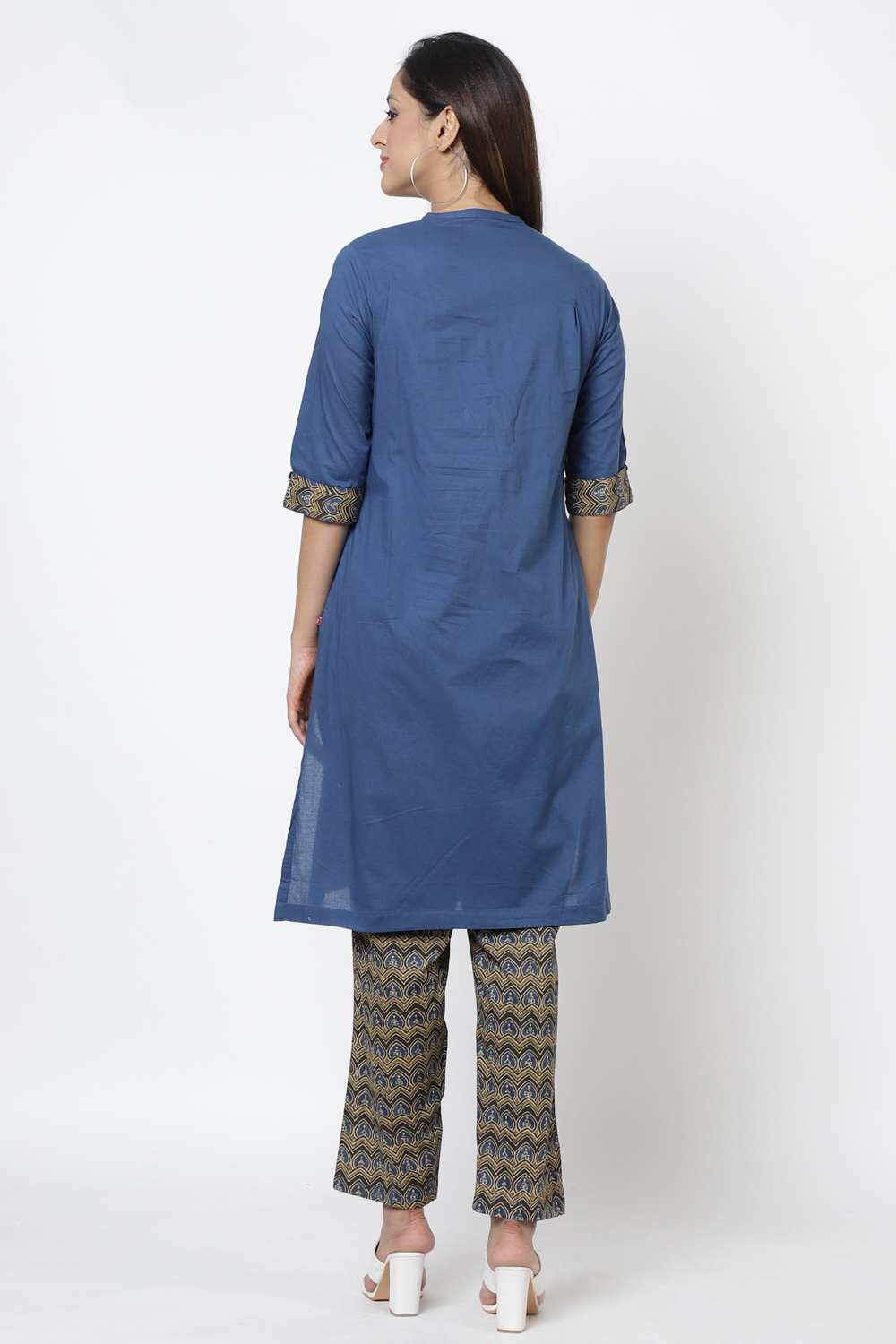 Navy Cotton A-Line Kurta Pant Suit Set image number 5