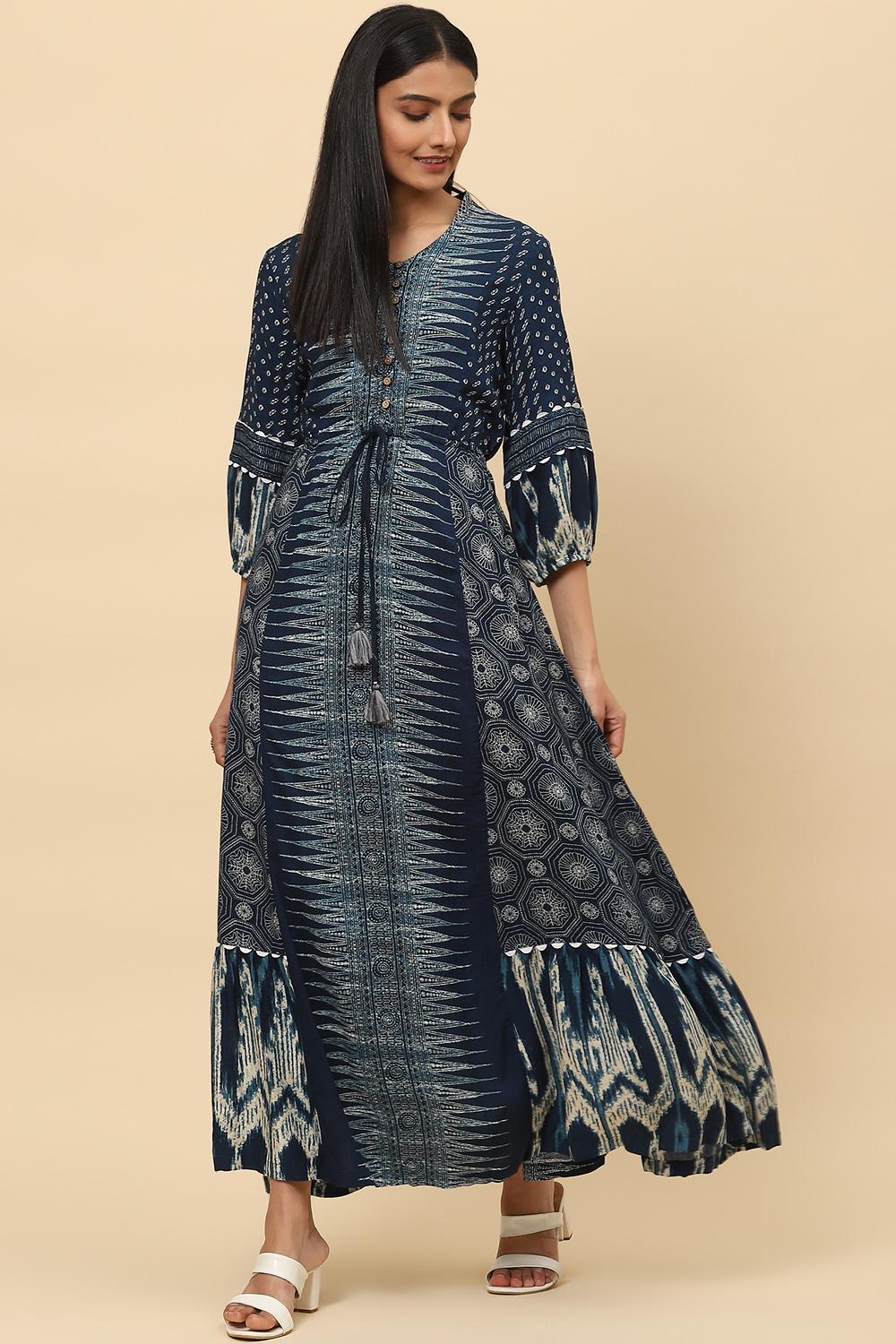 Indigo LIVA Fusion Printed Dress Biba India