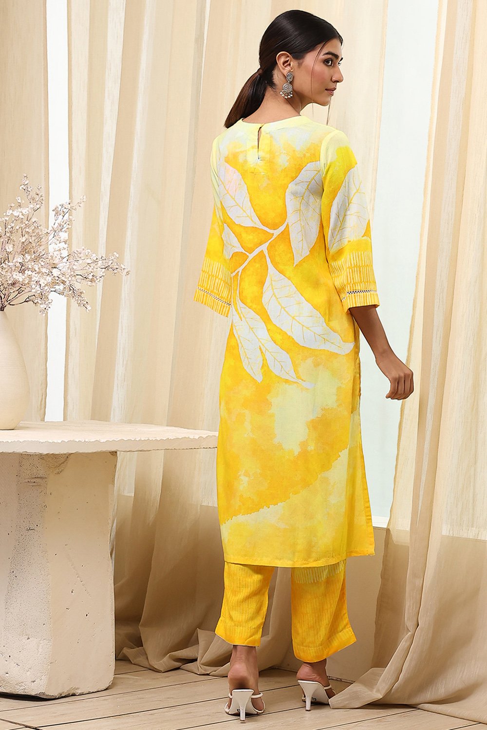 Turquoise Viscose Blend Straight Printed Fusion Set image number 4