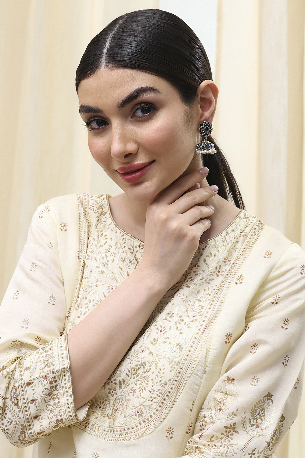 Navy Brass Jhumka image number 3