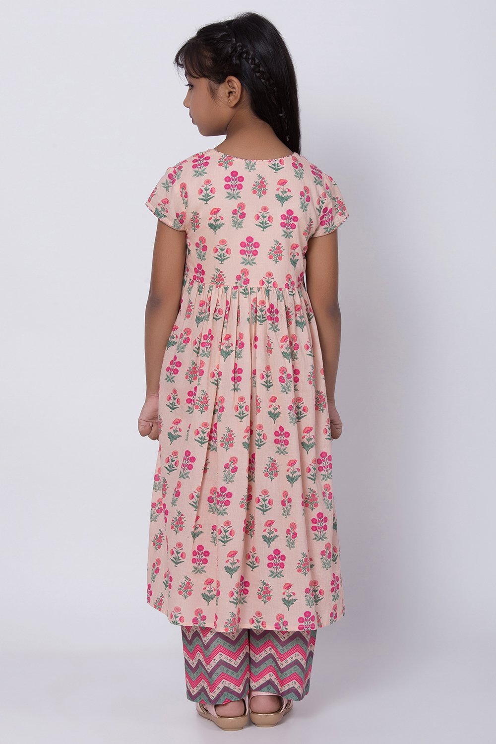 Peach Cotton Flared Straight Kurta Palazzo Suit Set image number 4