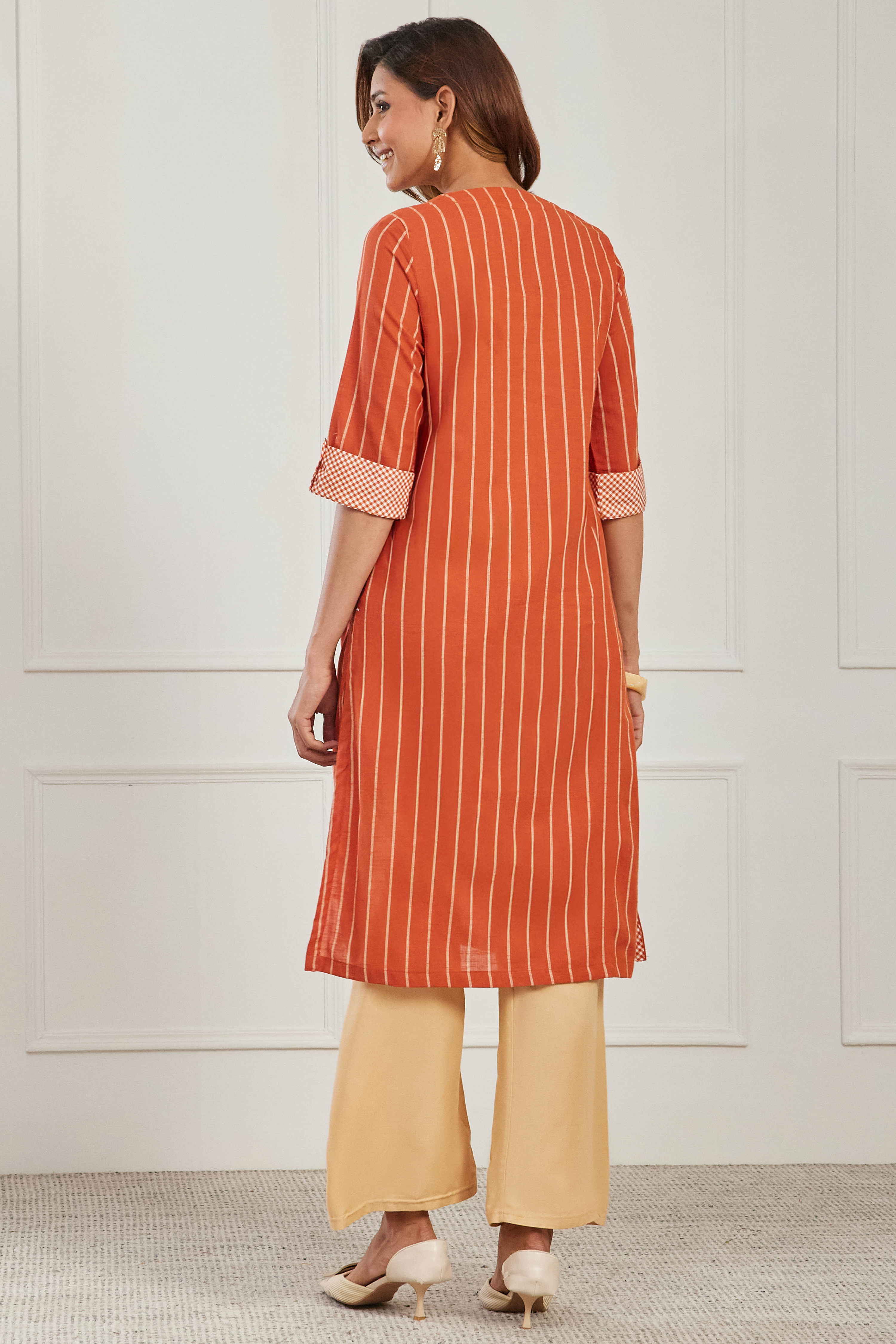 Brown Cotton Straight Kurta image number 3