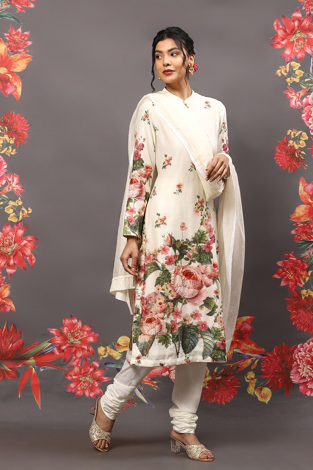 Rohit Bal Cream Cotton Blend Straight Kurta Suit Set image number 6