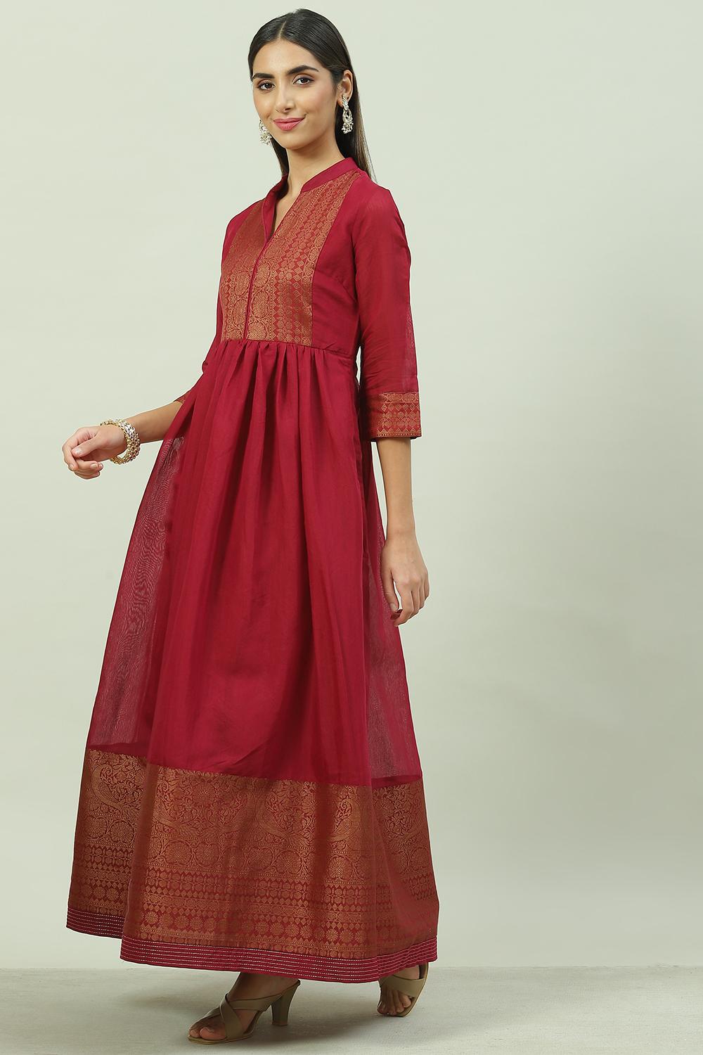 Black Art Silk Flared Yarndyed Kurta image number 2