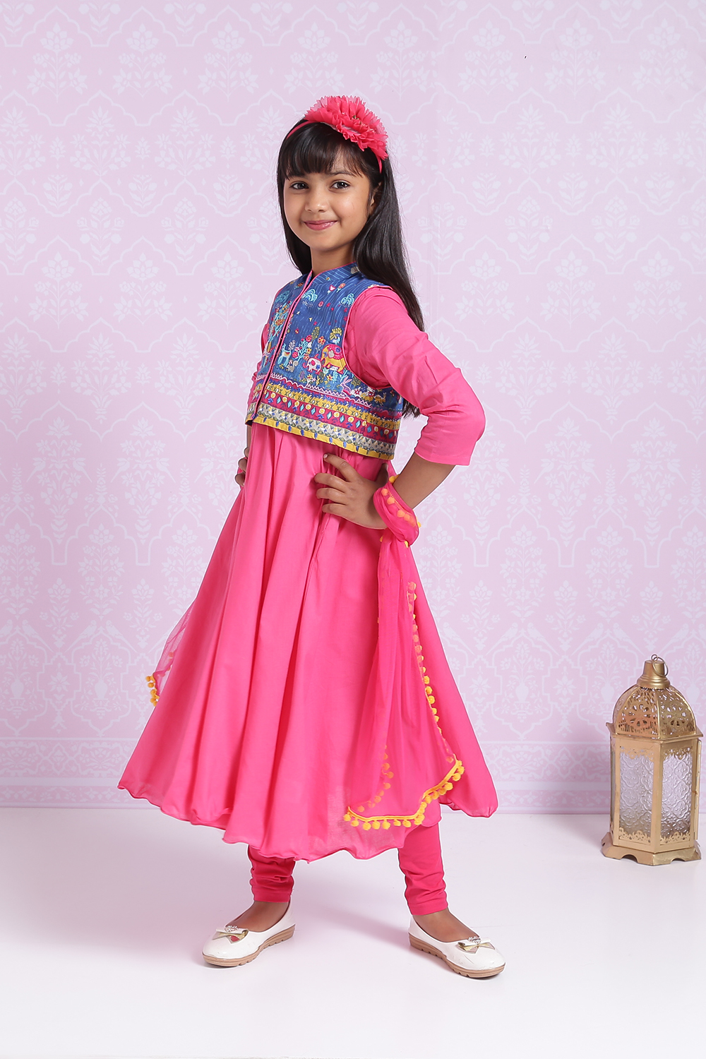 Pink Cotton Anarkali Suit image number 8