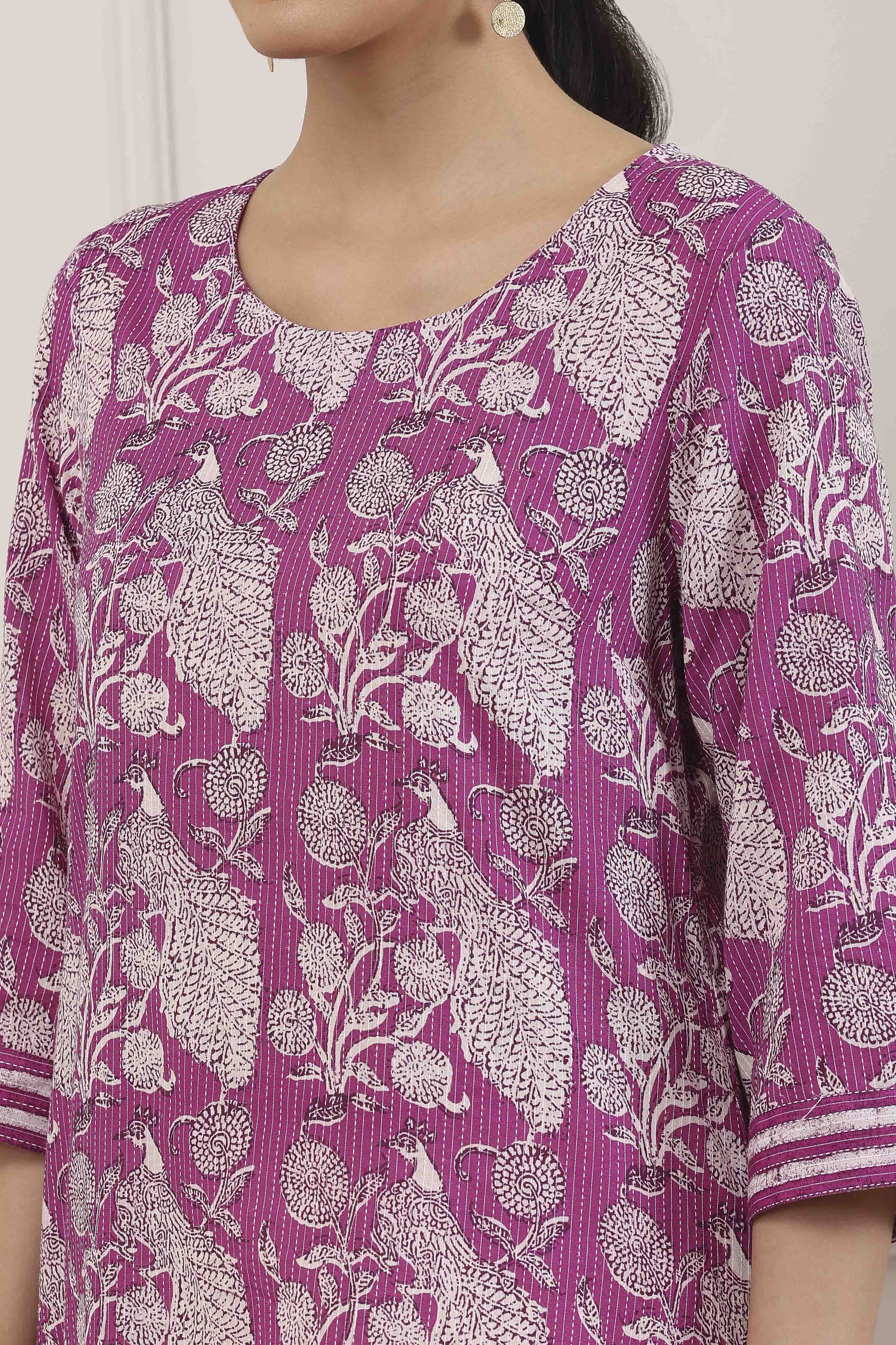 Purple Cotton Straight Kurta image number 1
