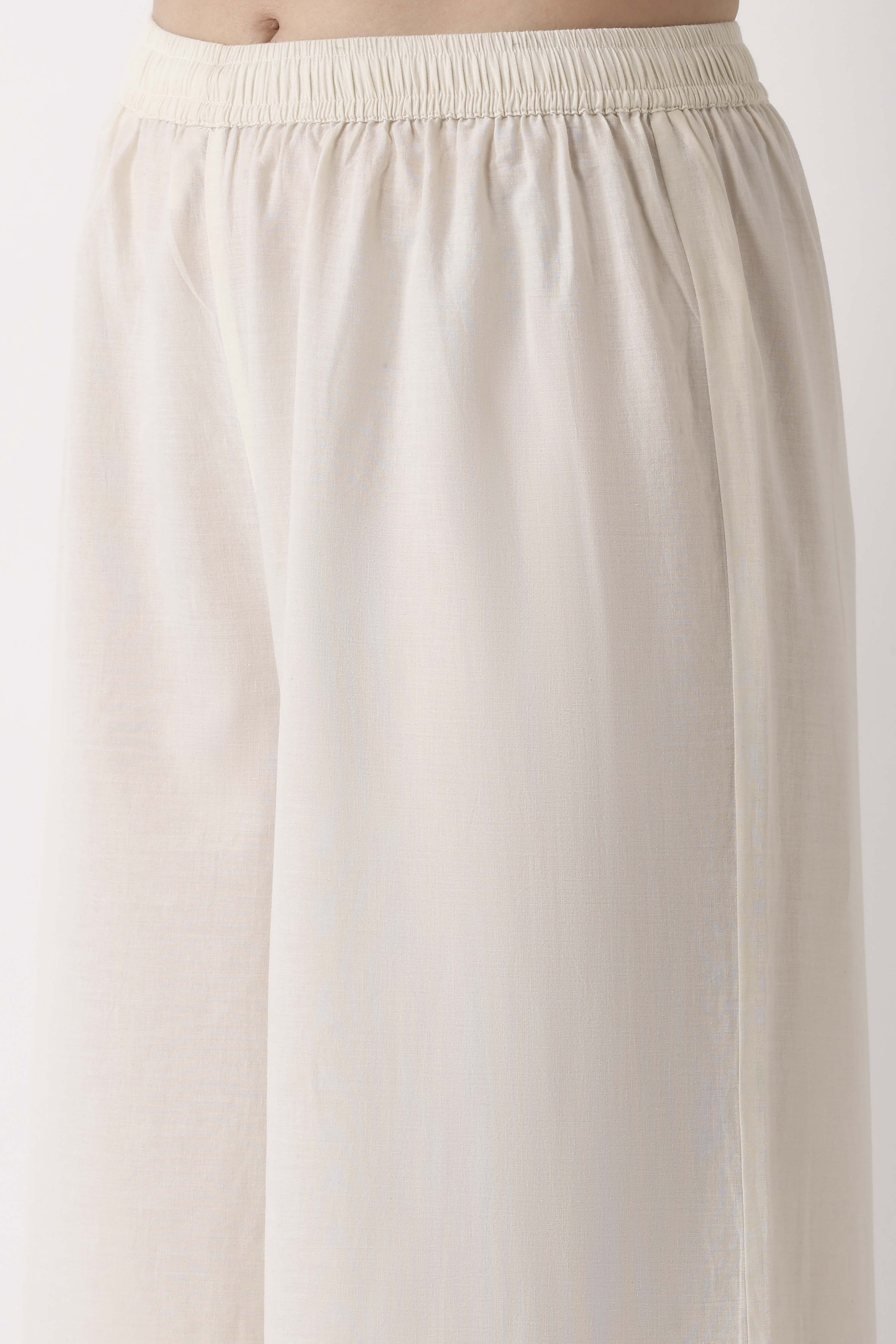 Off White Cotton Flared Palazzos image number 1