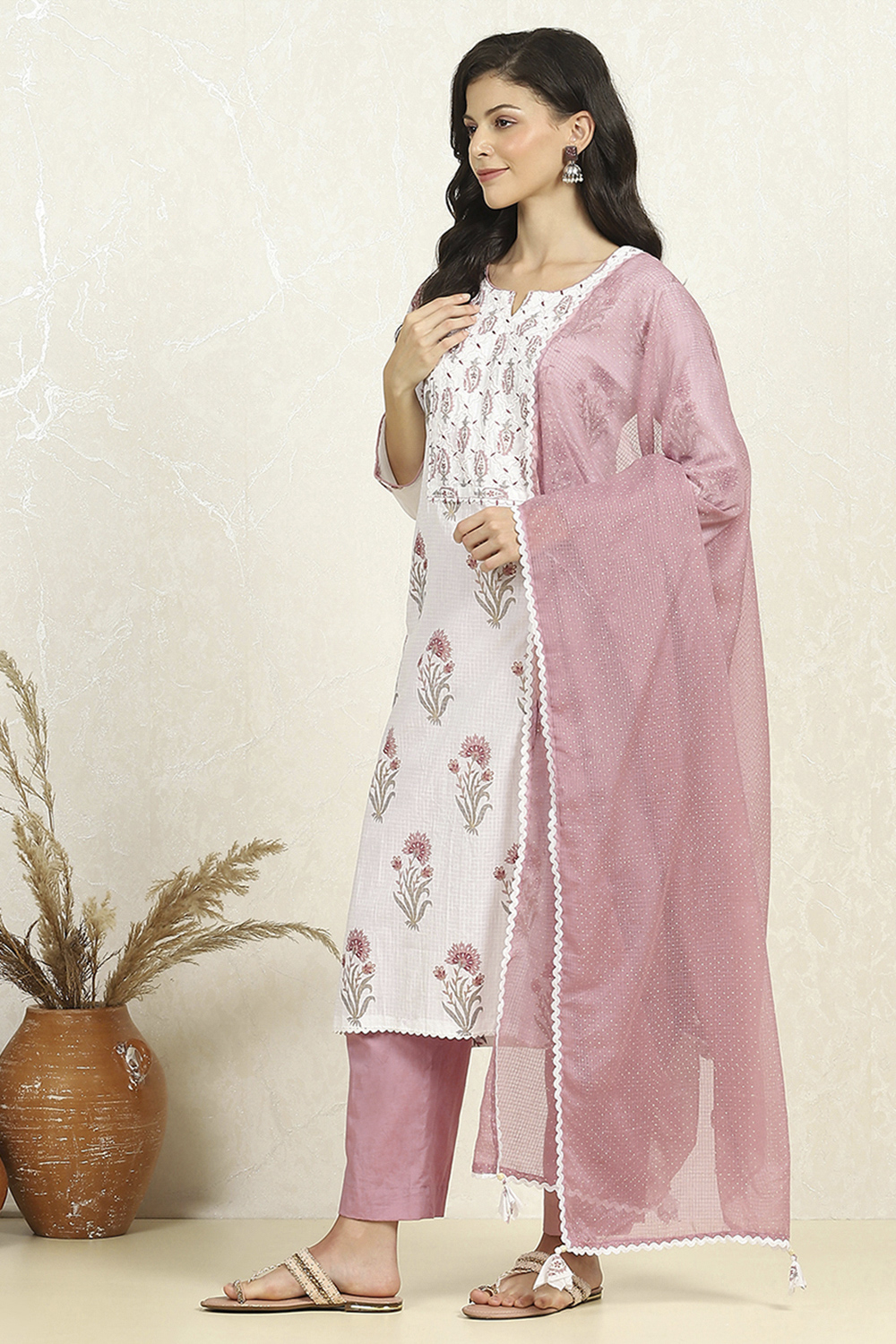 Blue Cotton Unstitched Suit Set image number 4