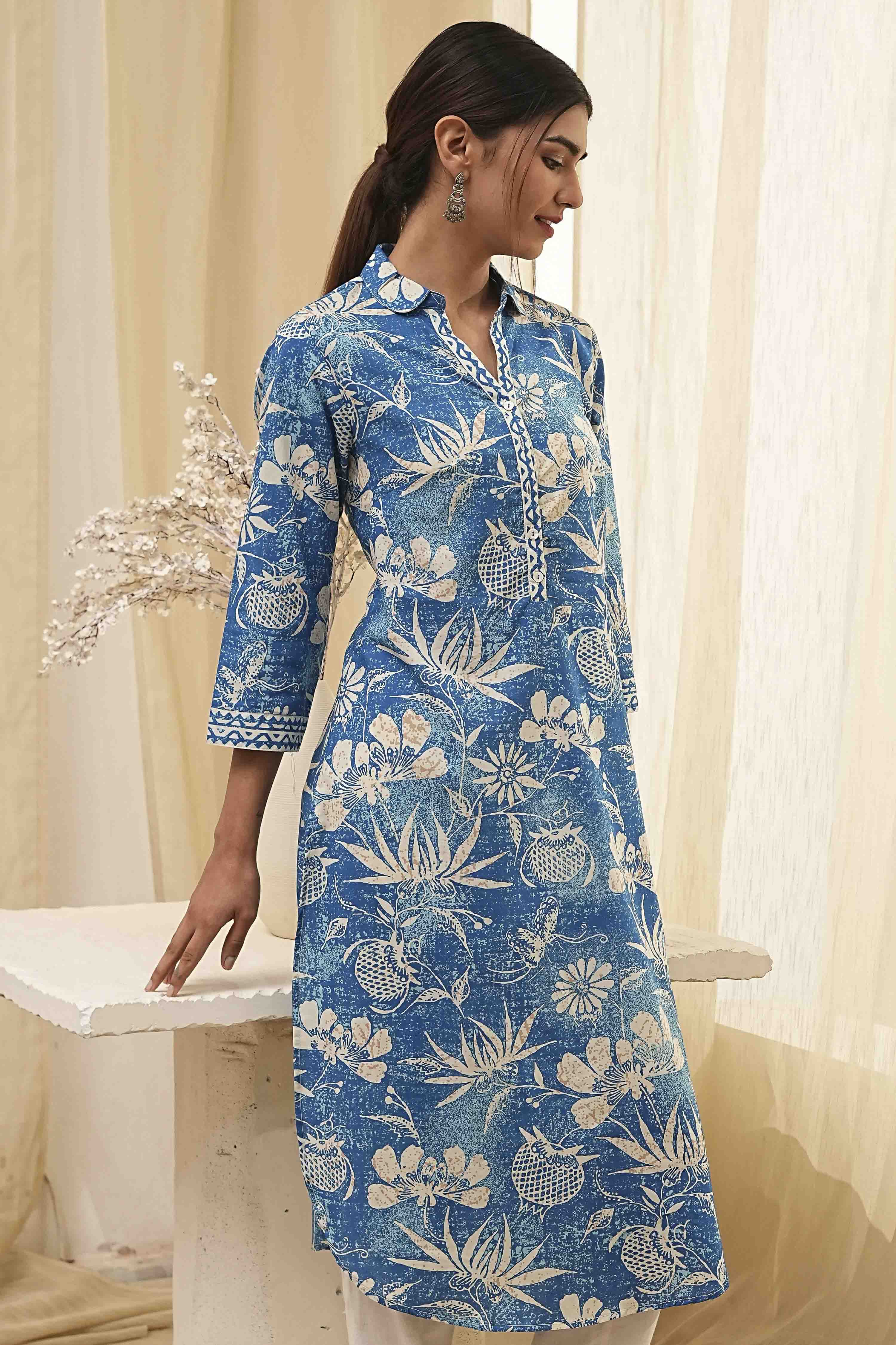 Red Pure Cotton Floral Straight Kurta image number 6