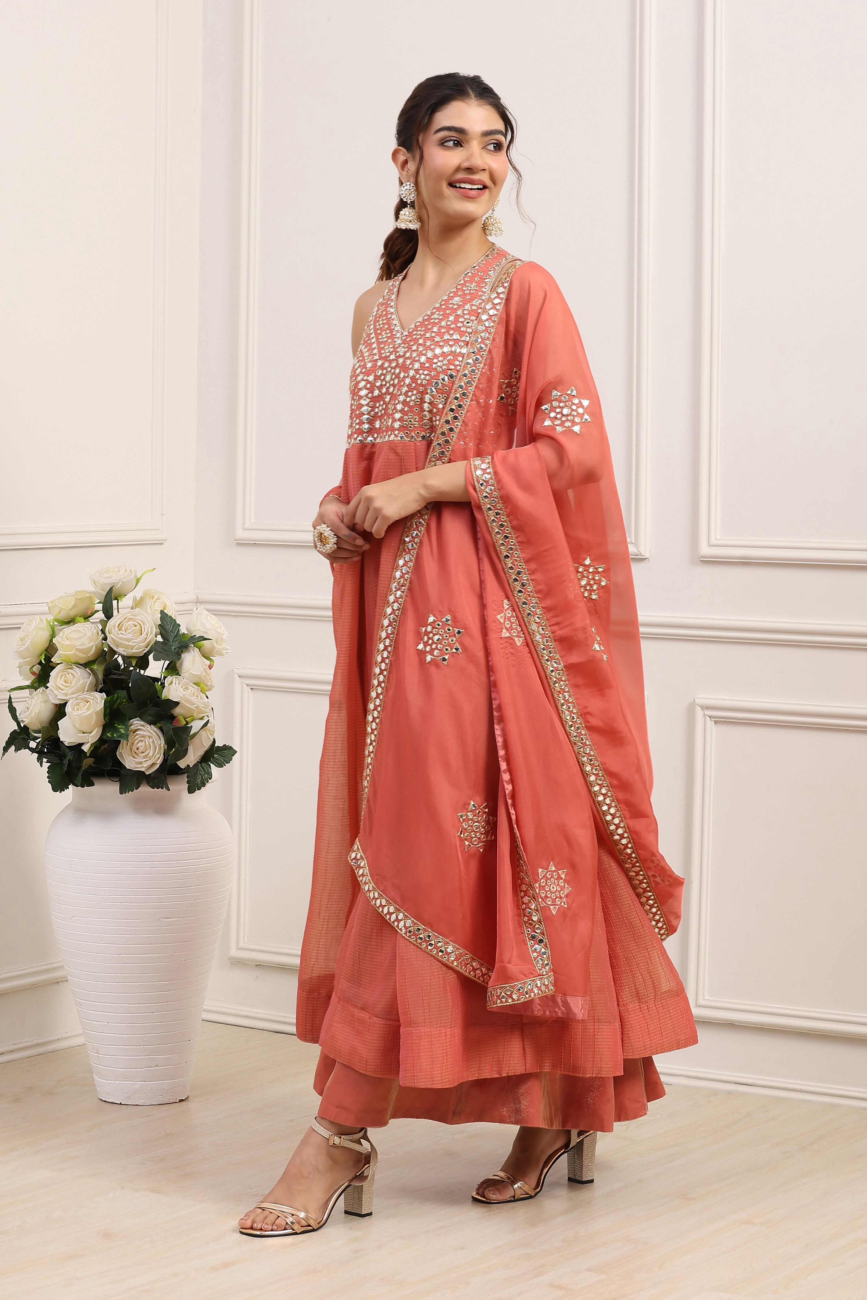 Pink Poly Tissue Anarkali Dress image number 2