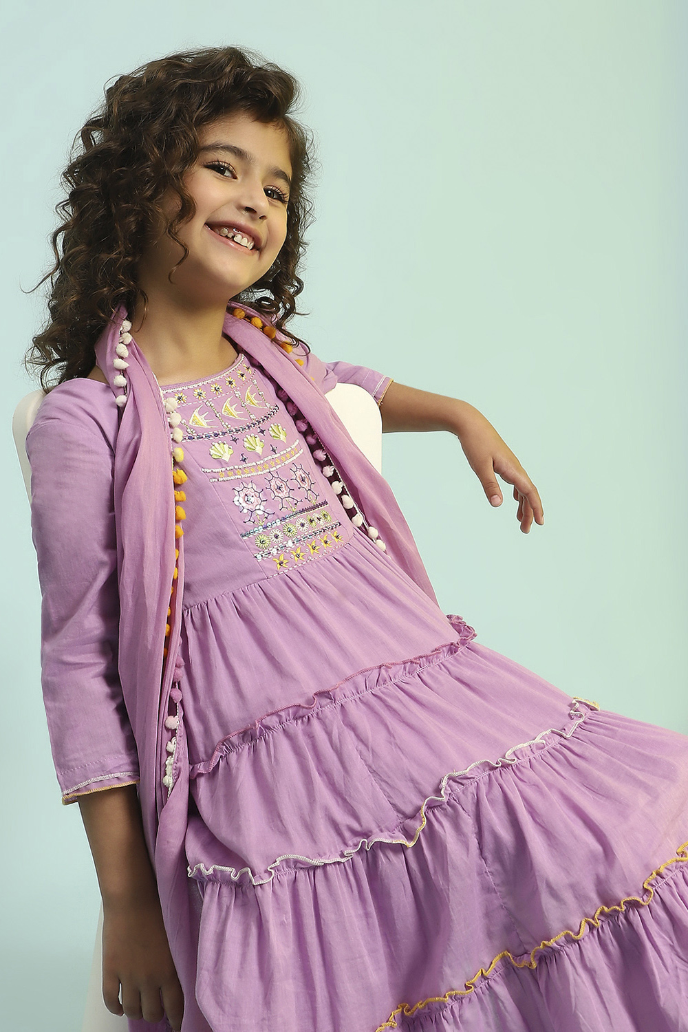 Pastel Pink Cotton Tiered Suit Set image number 1