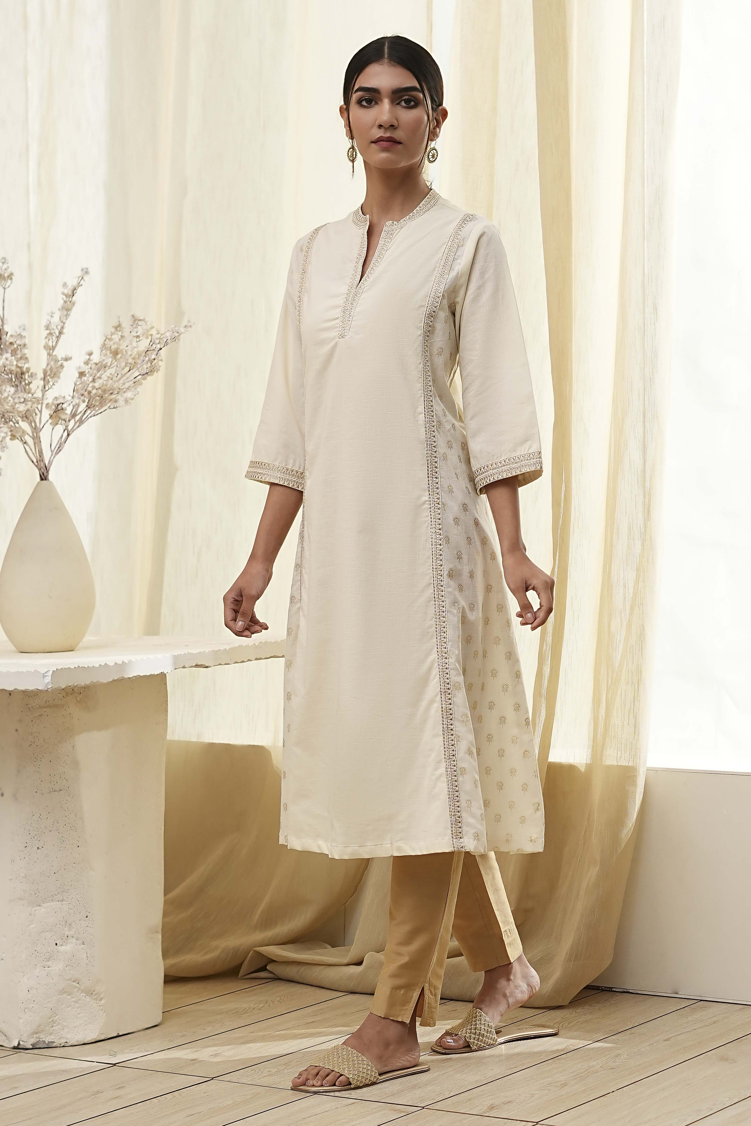 Fuchsia Cotton Printed A-Line Kurta image number 2