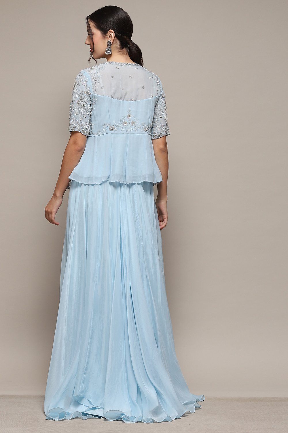 Powder Blue Viscose Short Kurta Skirt Suit Set image number 7