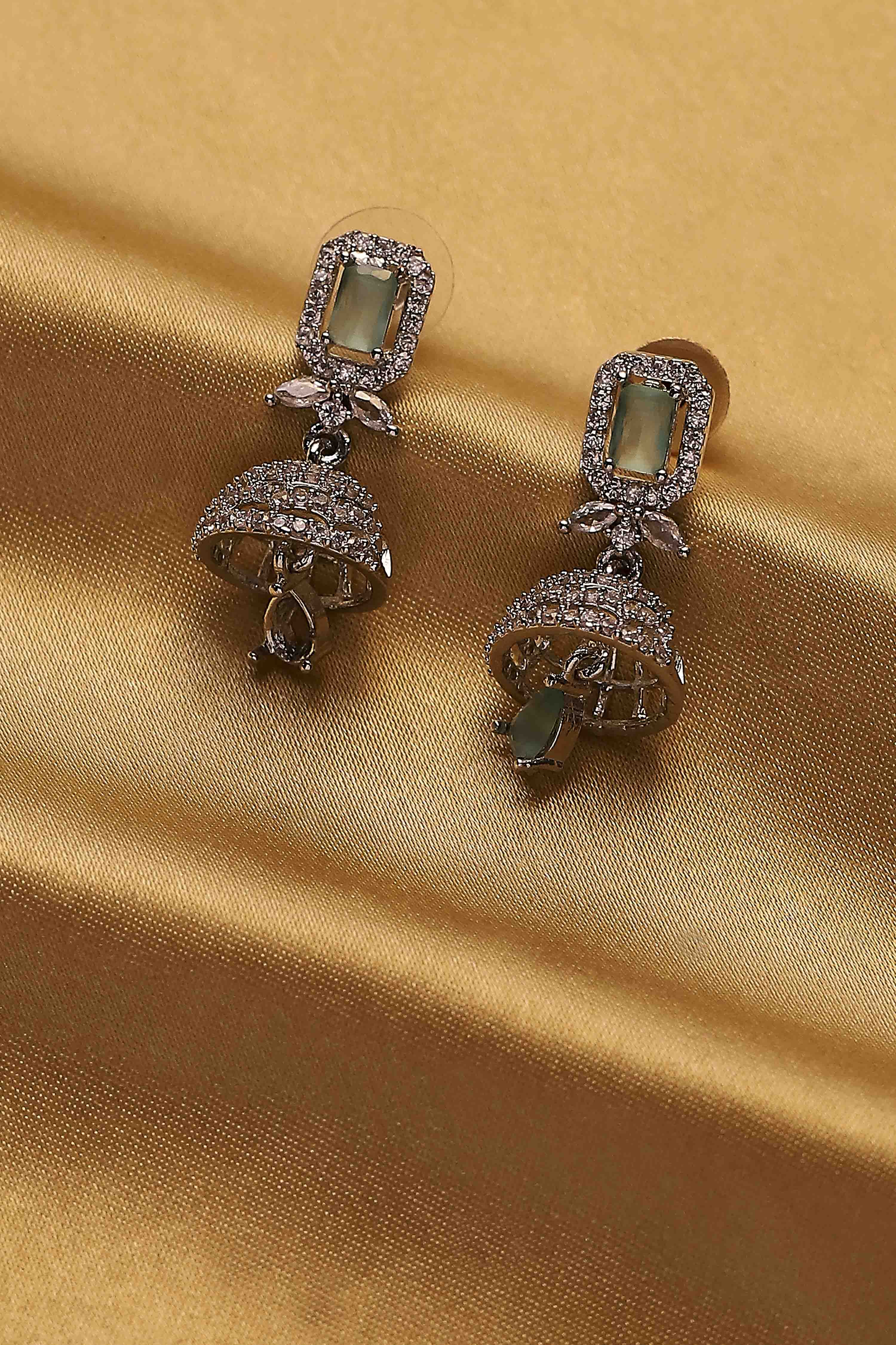 Mint Green Alloy Cz Jhumka image number 2