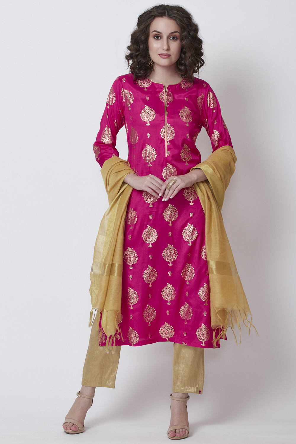 Pink Viscose Straight Printed Kurta image number 4