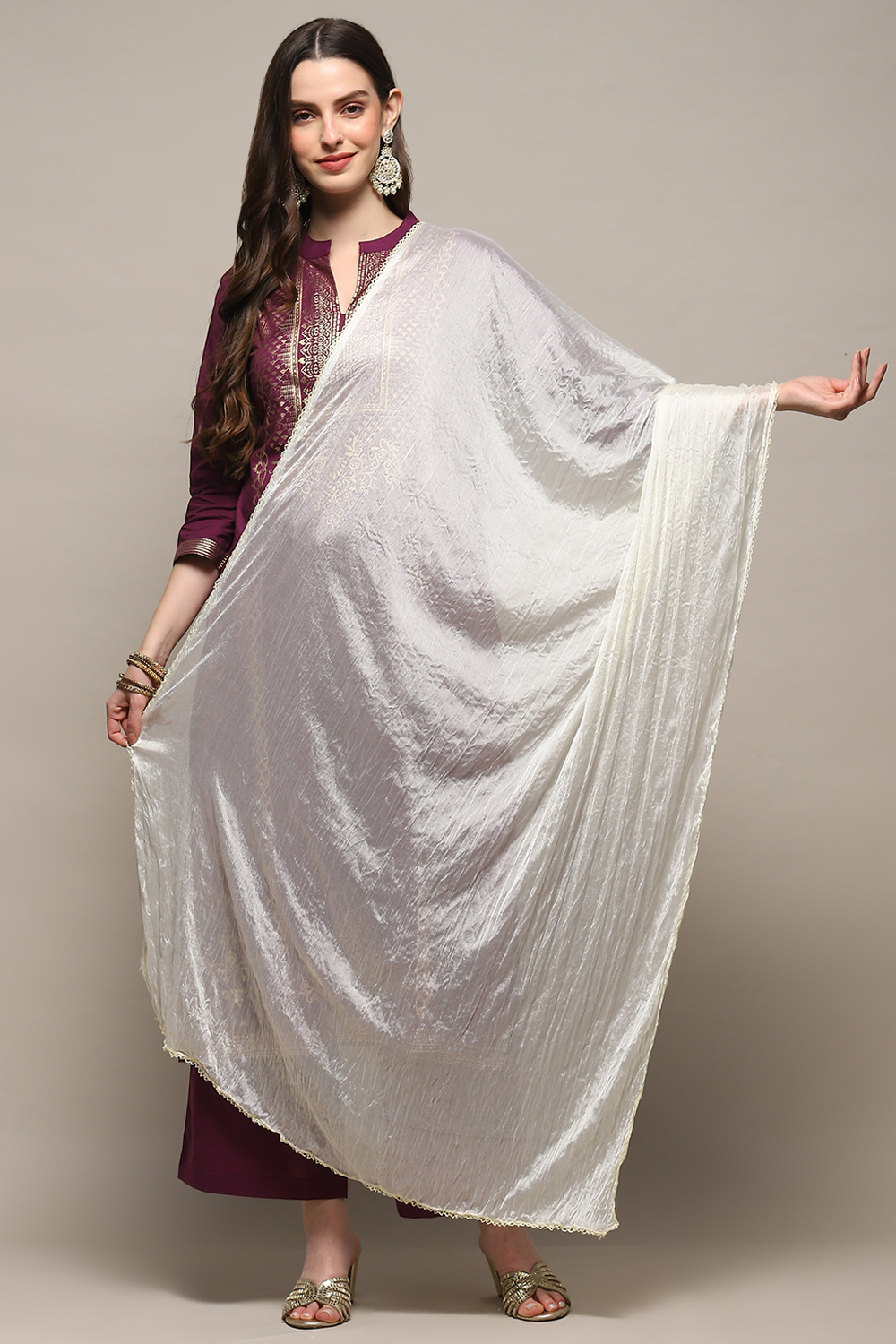 Off White Poly Chiffon Dupatta image number 0