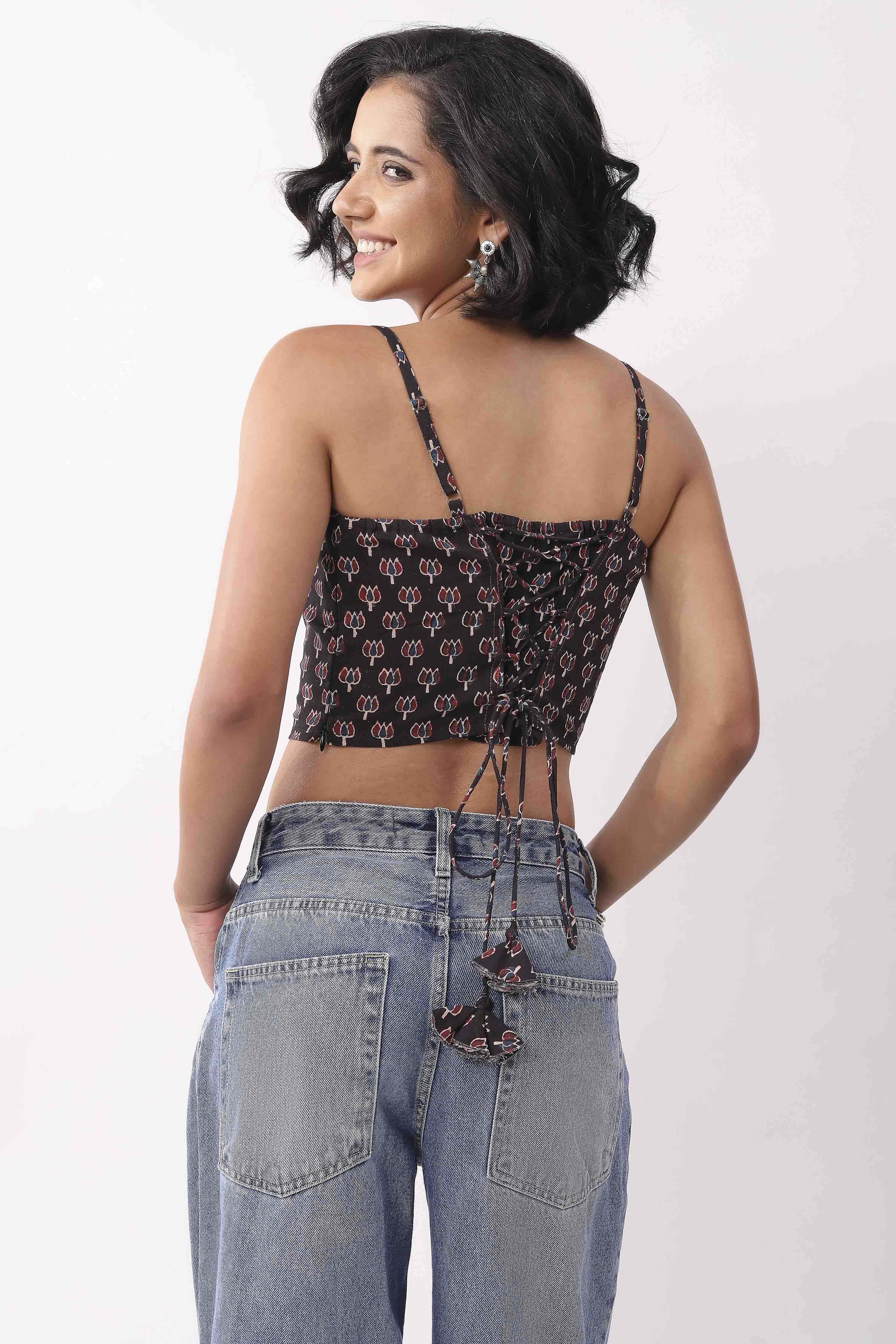 Blue & Black Cotton Printed Straight Top image number 3