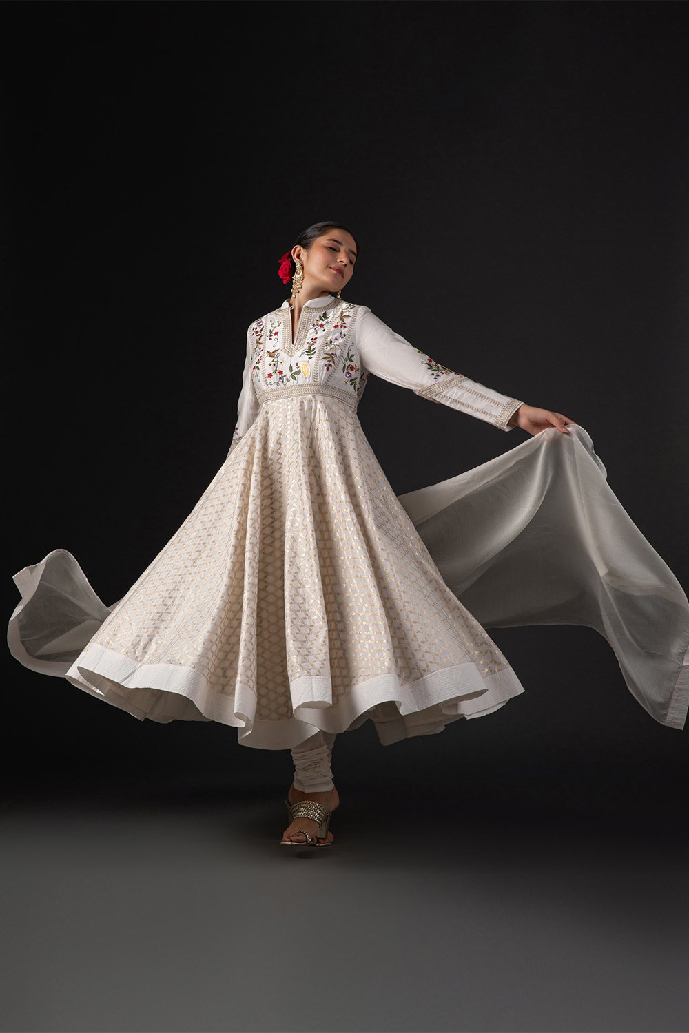 Rohit Bal Off White Cotton Silk Anarkali Embroidered Suit Set image number 0