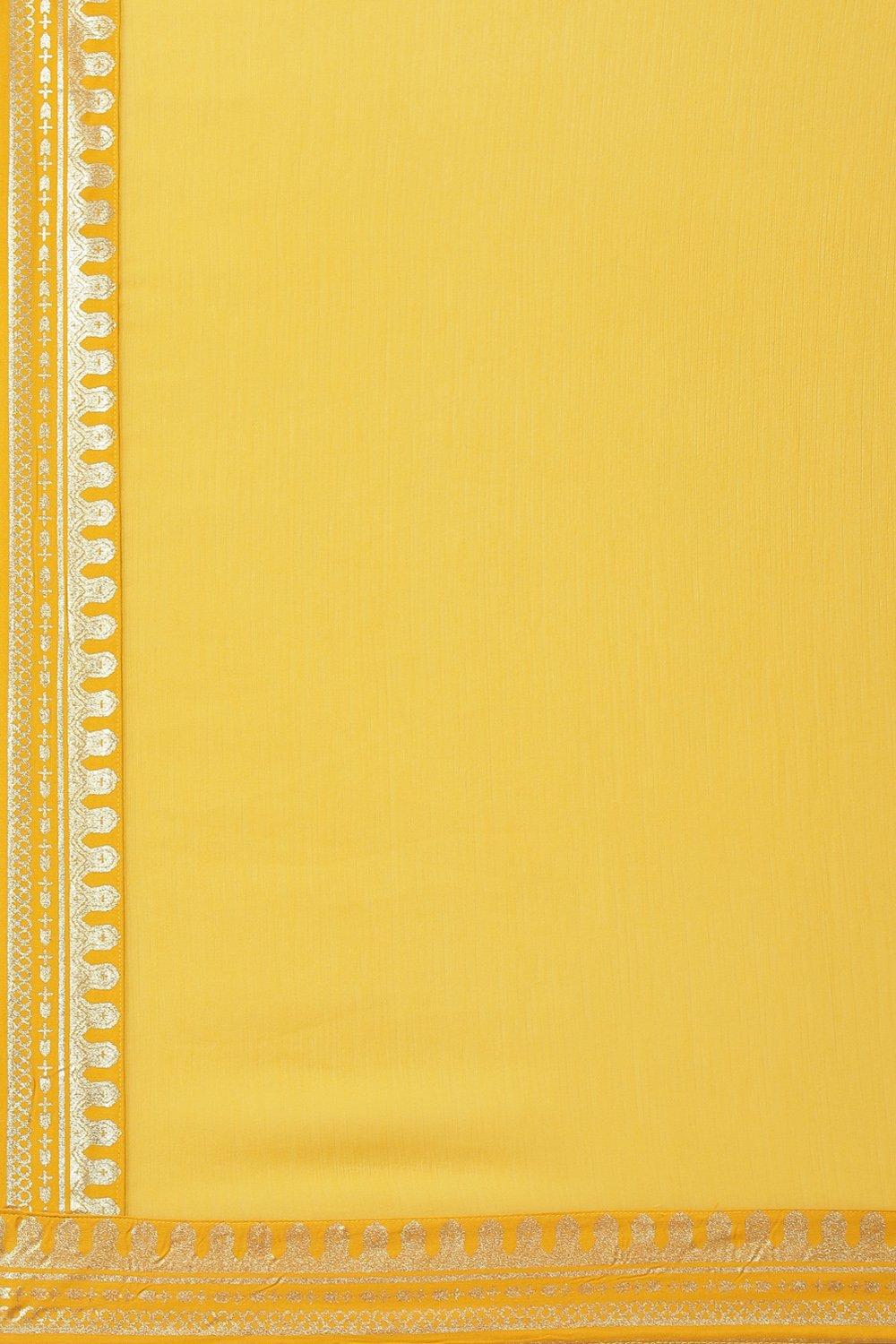 Yellow Printed Straight Kurta Slim Pant Suit Set image number 3