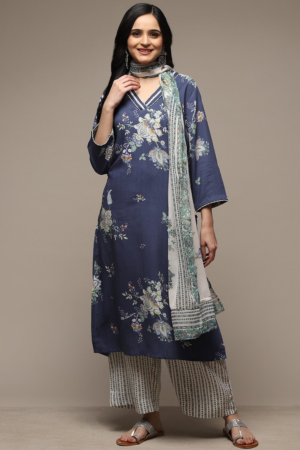 Indigo Rayon Straight Kurta Palazzo Suit Set image number 1