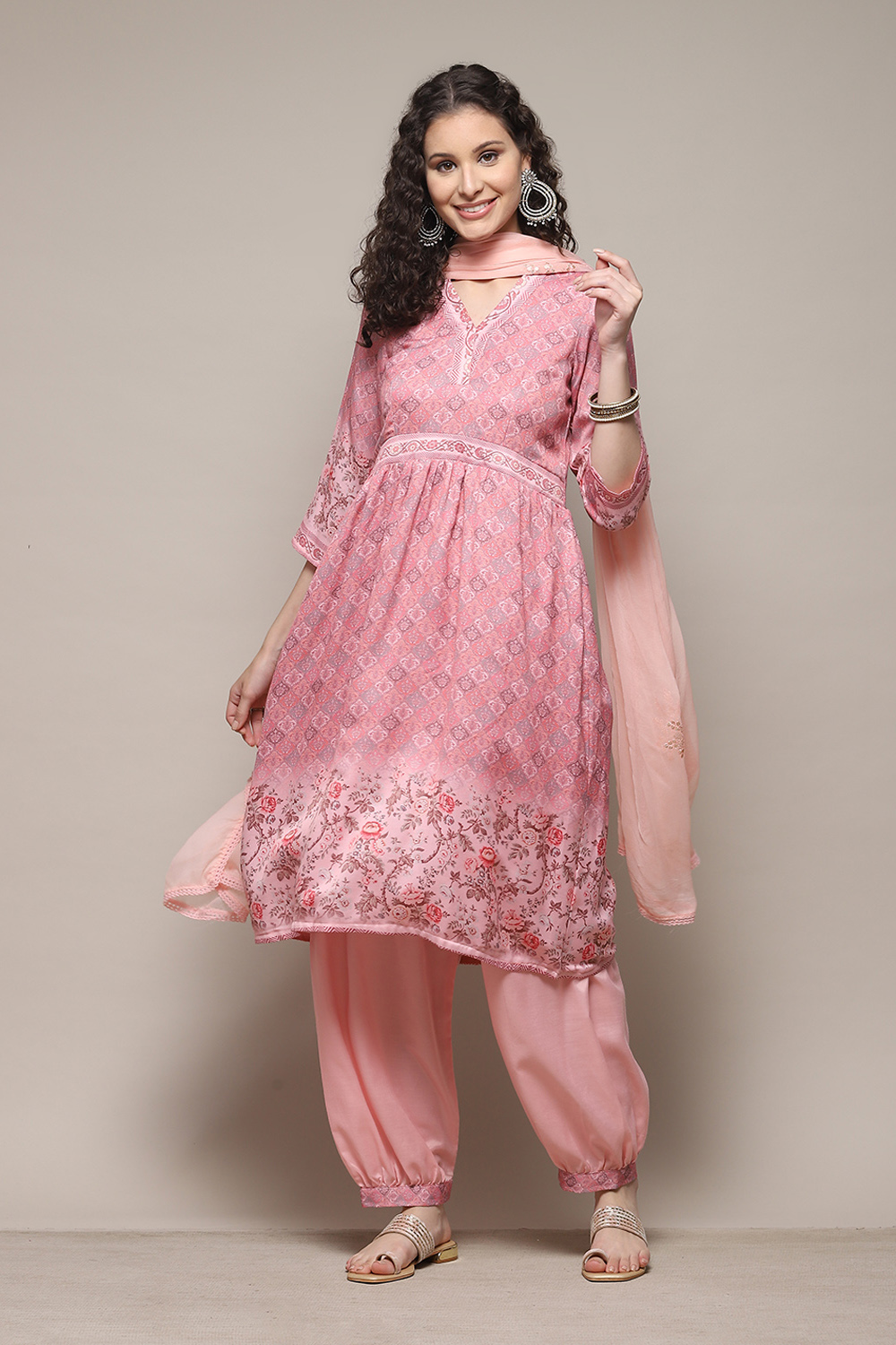 Peach Cotton Digital Print Unstitched Suit Set image number 1