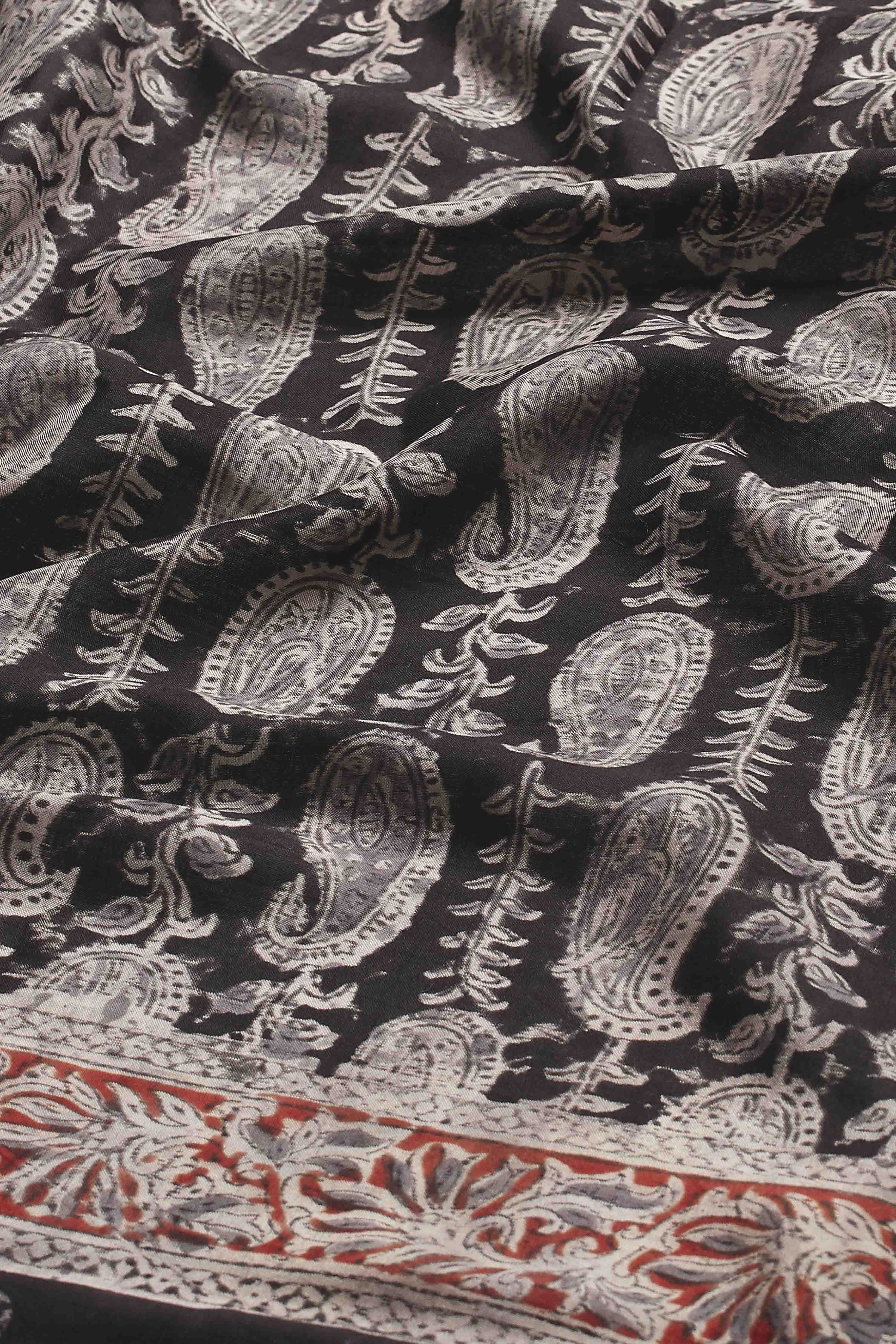Black Chennur Silk Paisley Printed Dupatta image number 2
