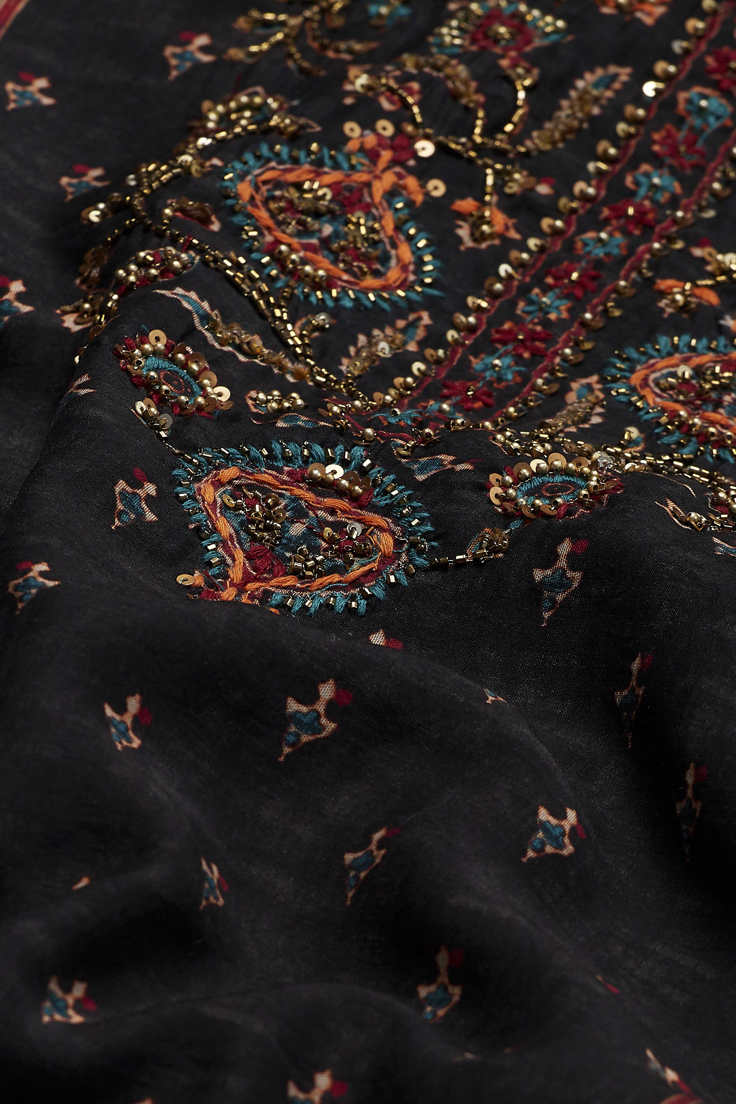Black Viscose Blend Printed Straight Kurta Set image number 3