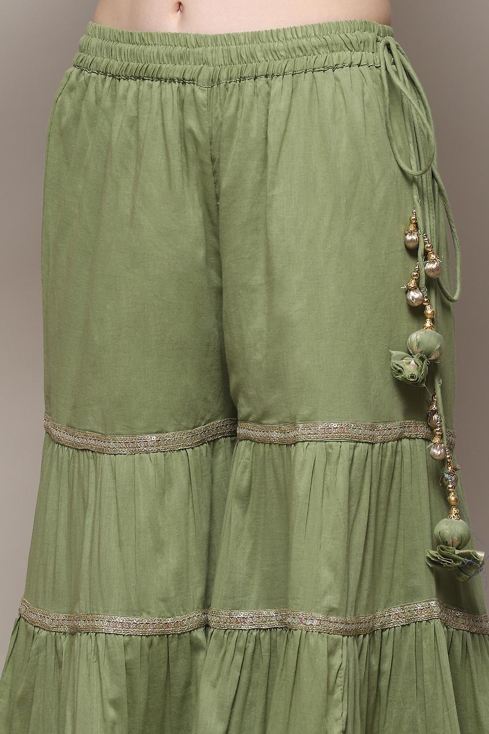 Sap Green Cotton Blend Straight YARNDYED Suit Set image number 2